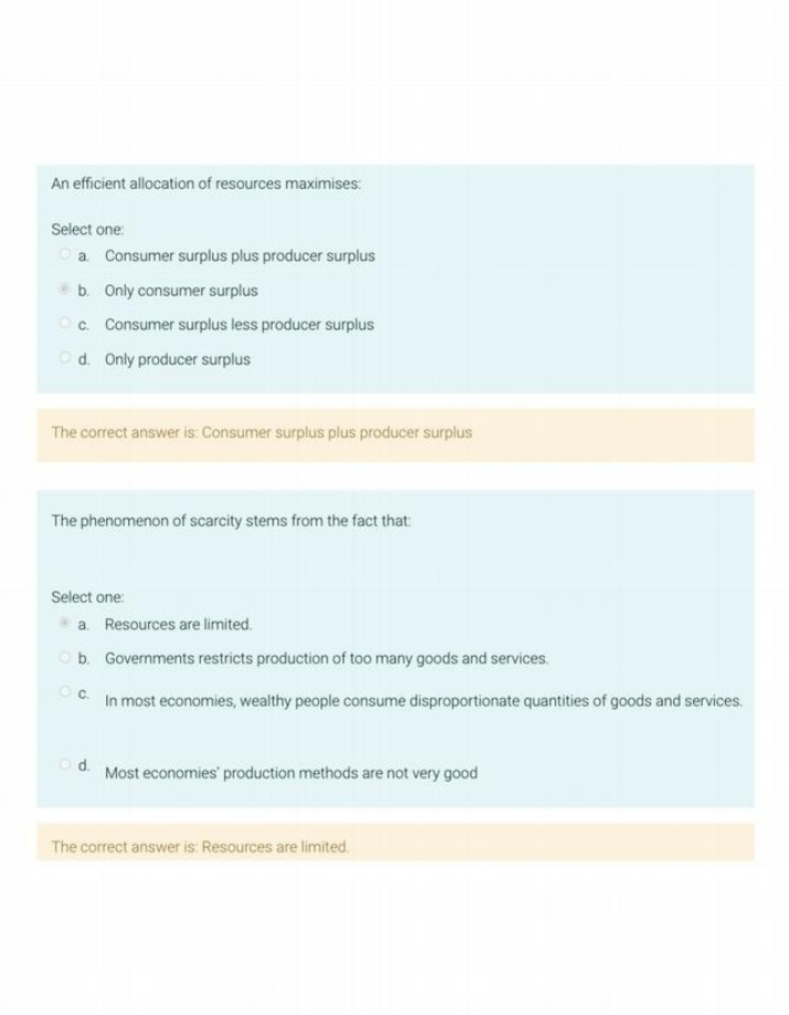 Resource Allocation and Scarcity Quiz