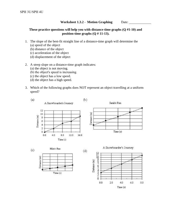 Worksheet on Motion Graphing
