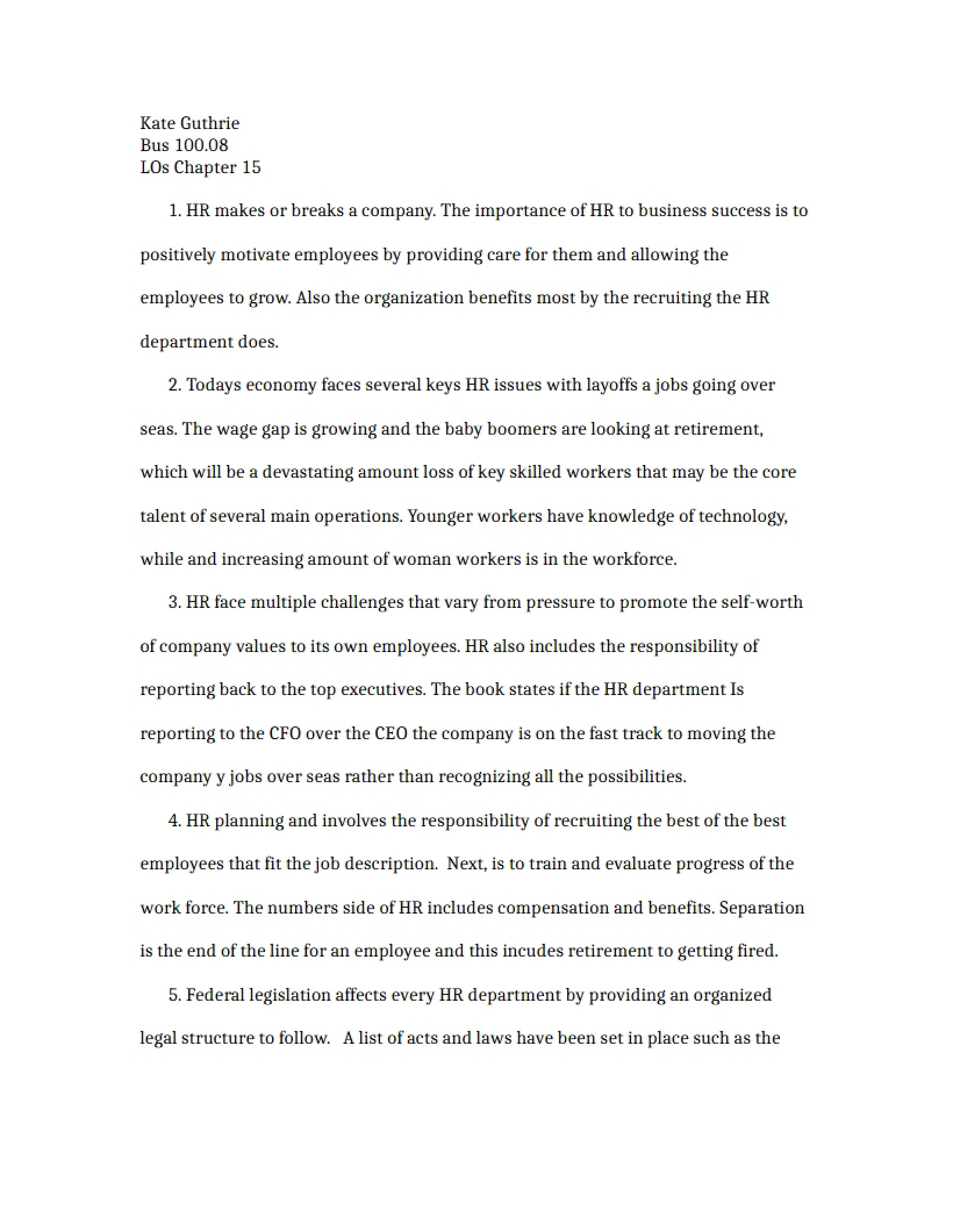 Learning Objectives Chapter 15