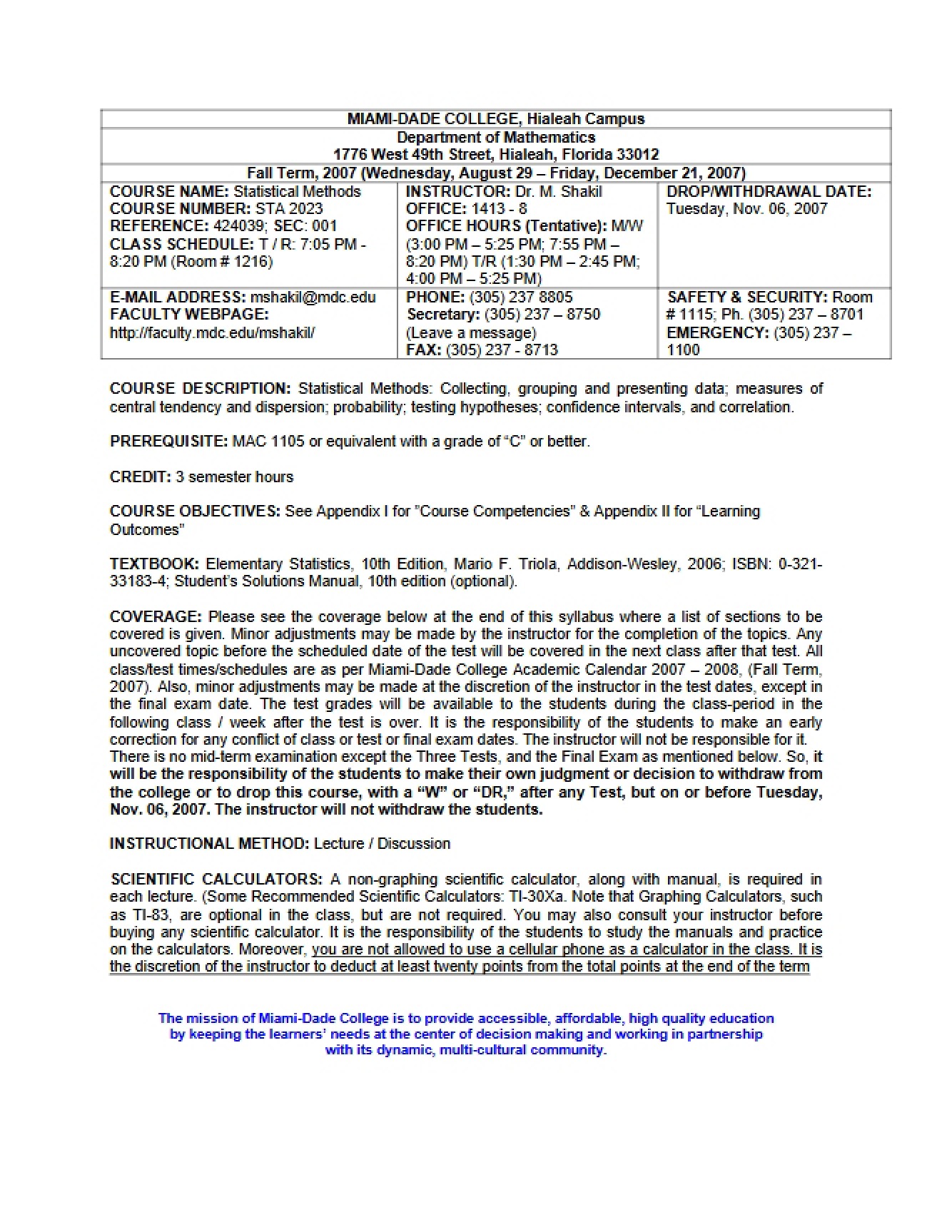 Statistical Methods Syllabus - Statistical Methods