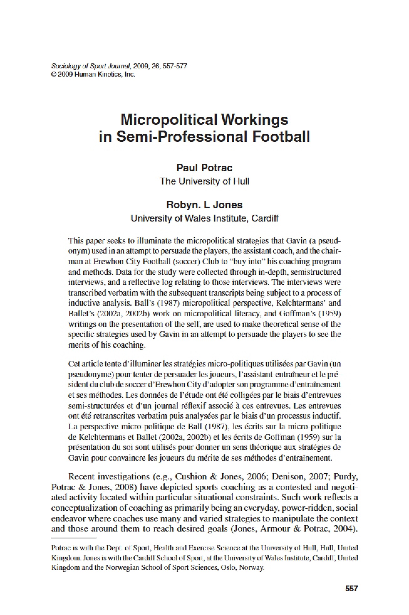 Semi-Professional Football Micropolitical Workings