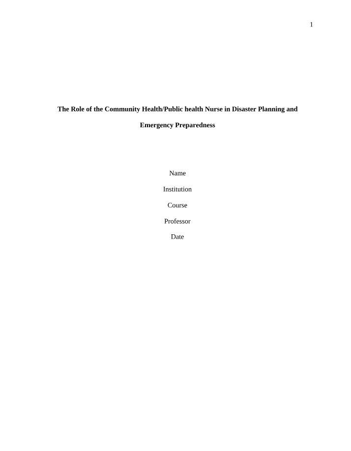 Community Health Nurses in Emergency Preparedness and Disaster Planning