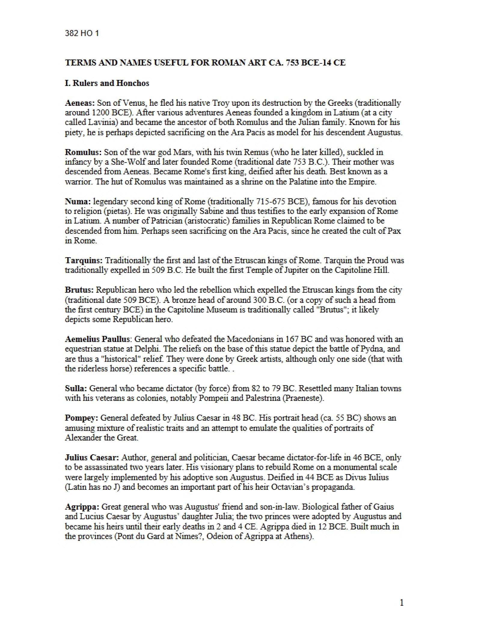 Roman Art Names and Terms (753 BCE - 14 CE)