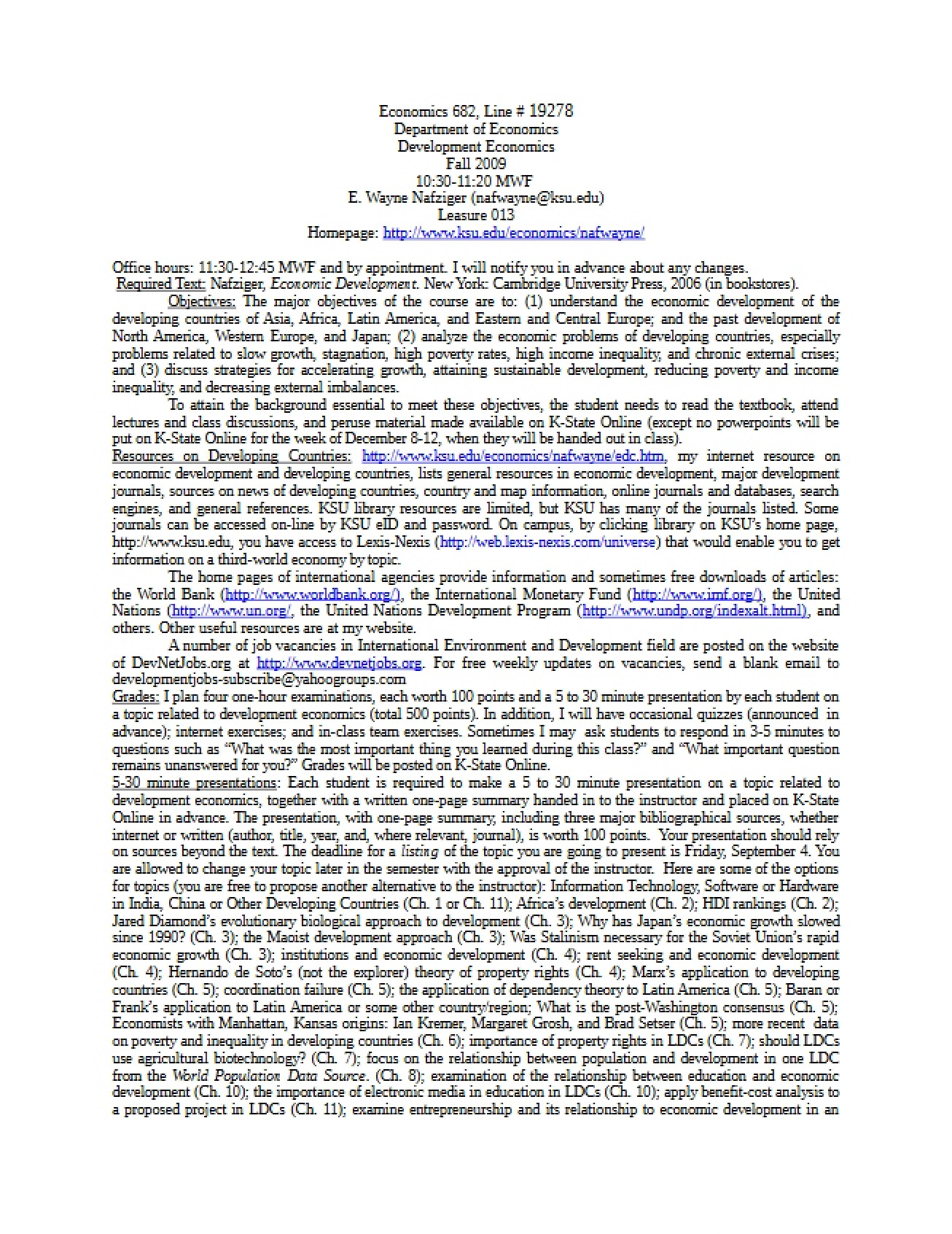 Overview of a Course on Development Economics