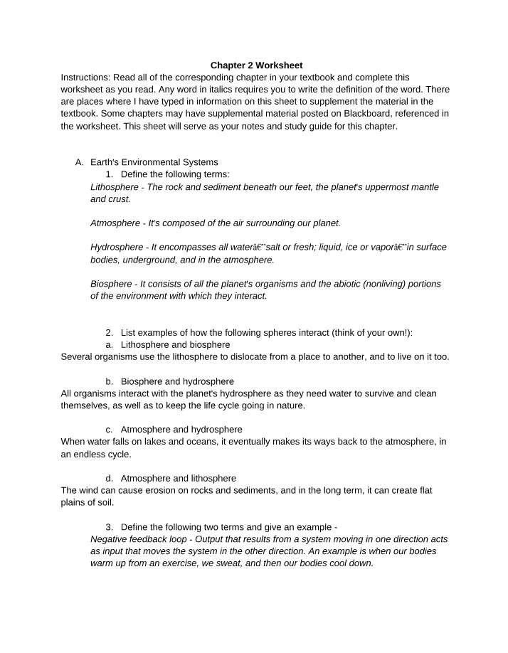 Worksheet for Chapter 2