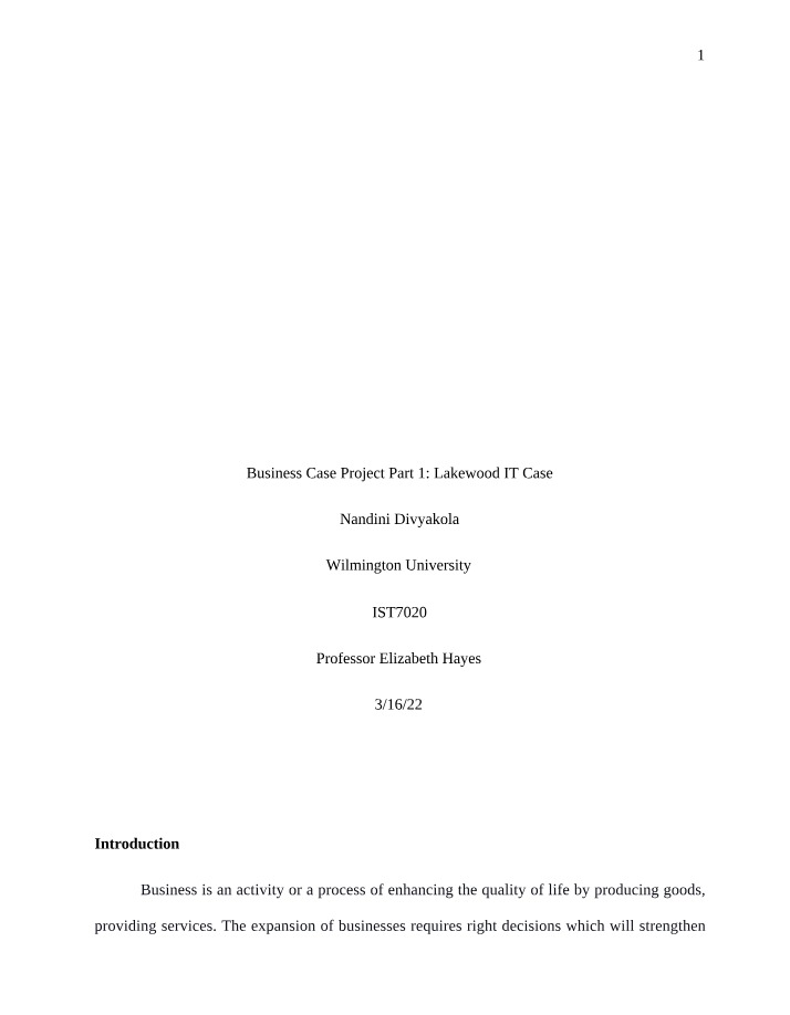 Lakewood IT Case - Business Case Project Part 1