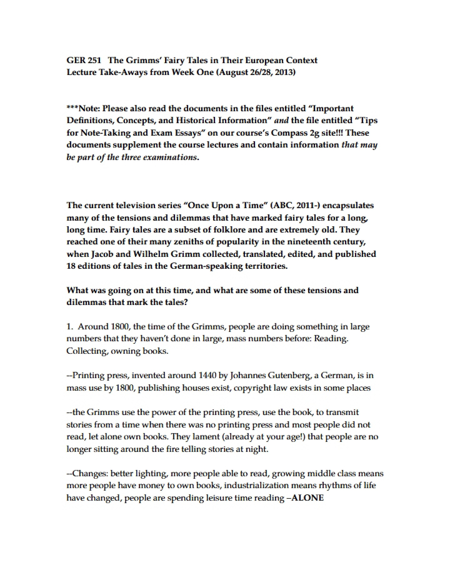 Key Points Week 1 Lecture (Fall 2013)