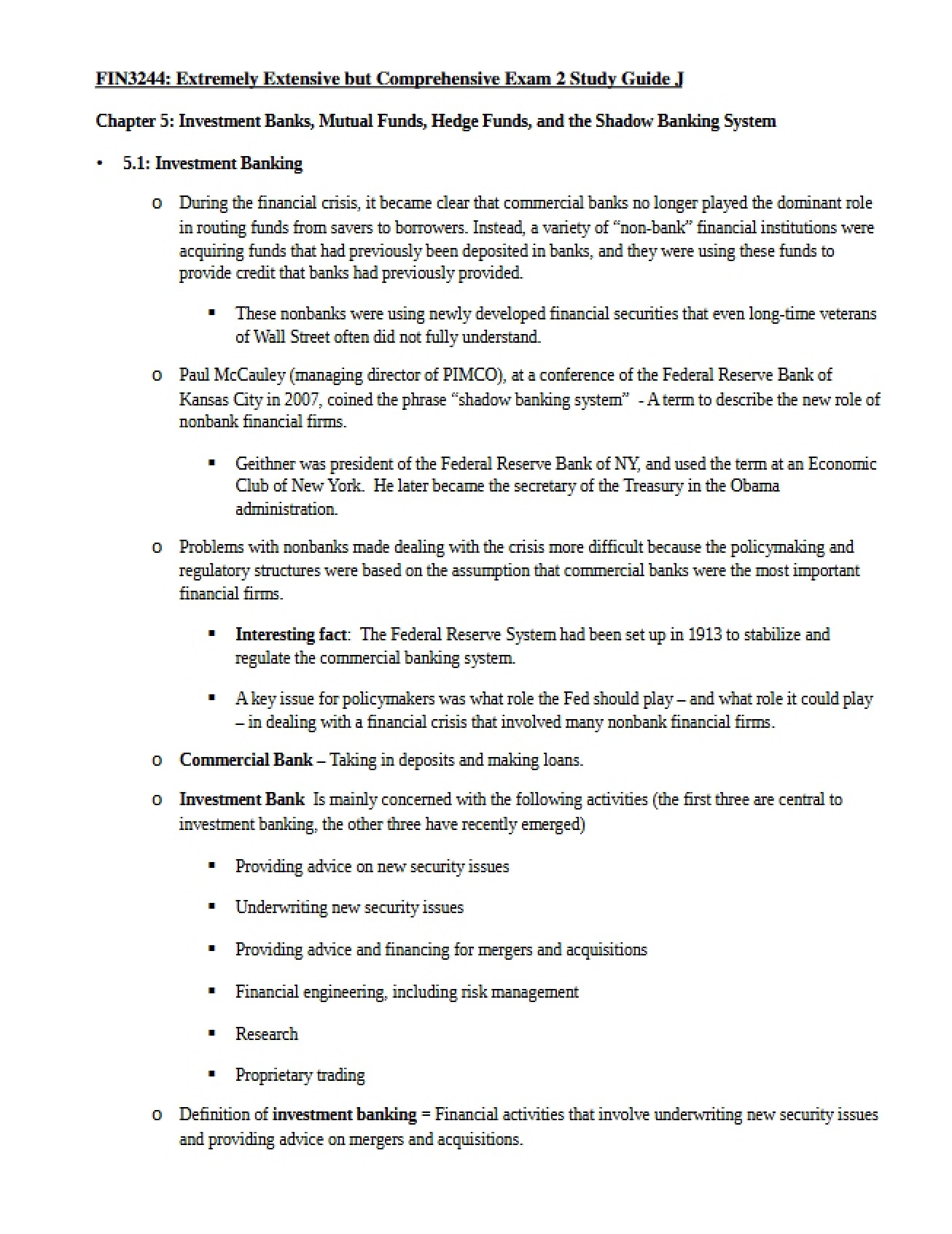 Understanding Investment Banking in Chapter Five