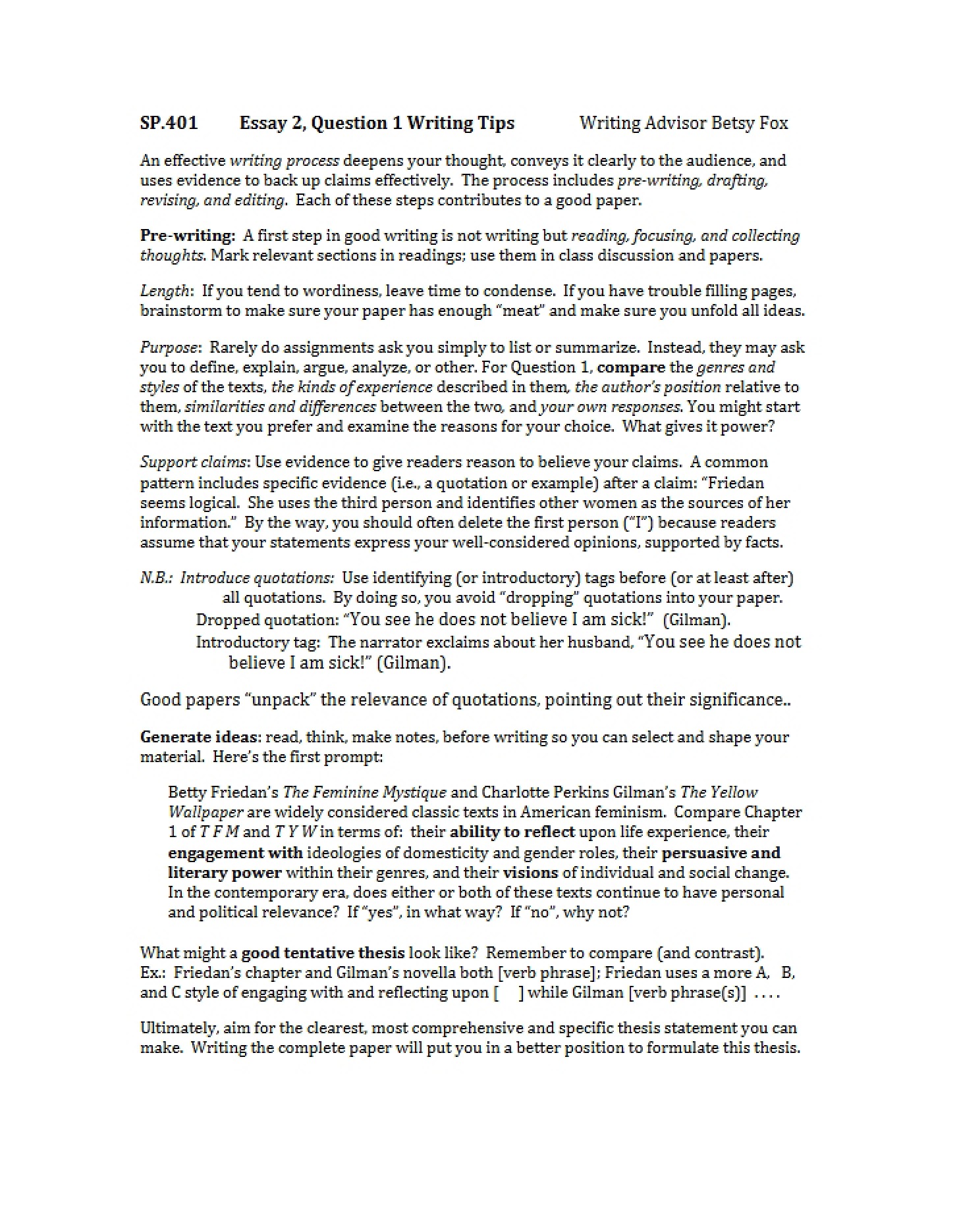 Writing Tips for Essay 2, Question 1