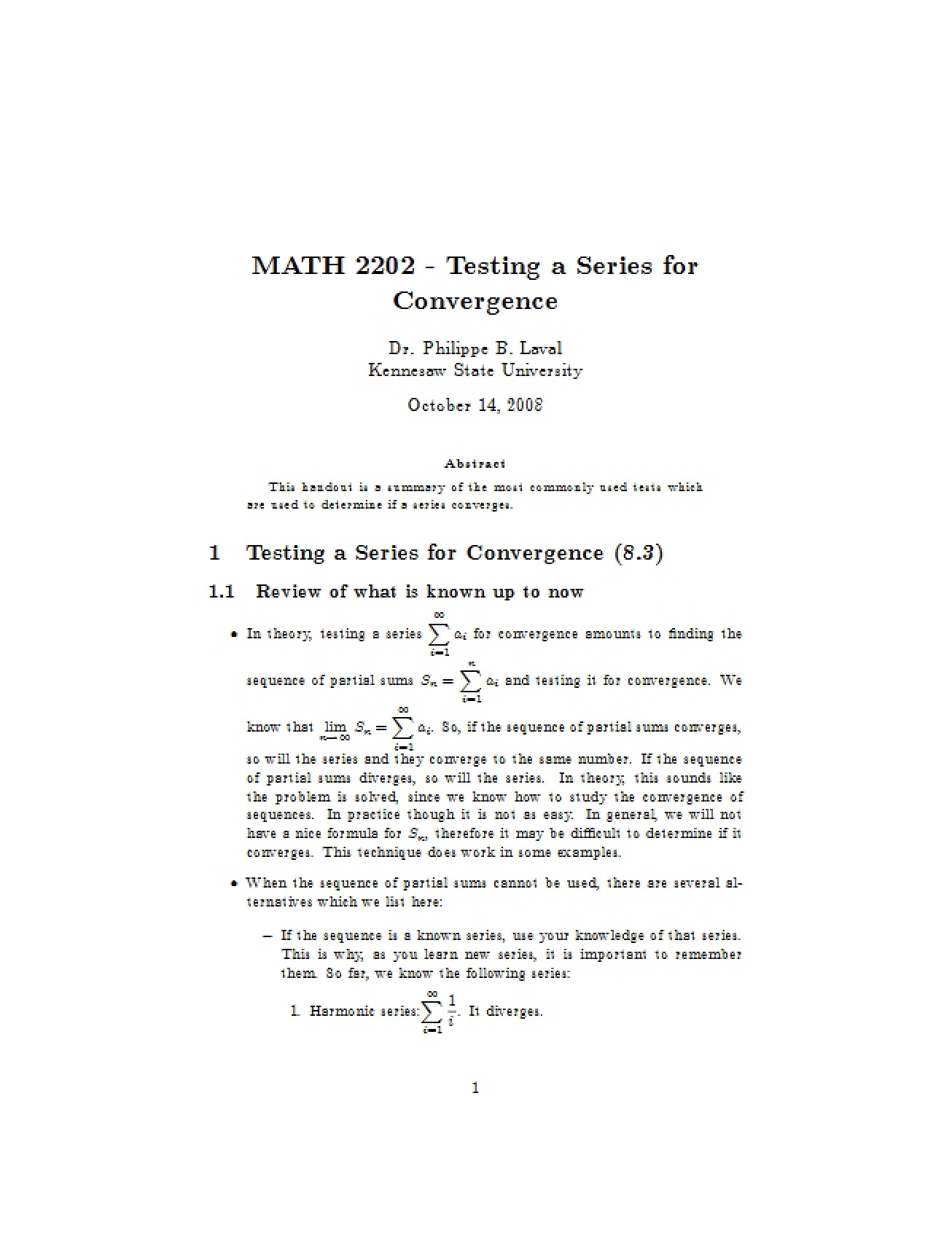 Methods for Determining Series Convergence