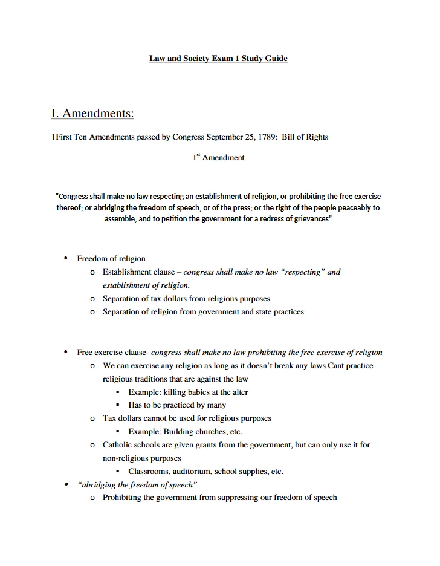 First Exam Law and Society