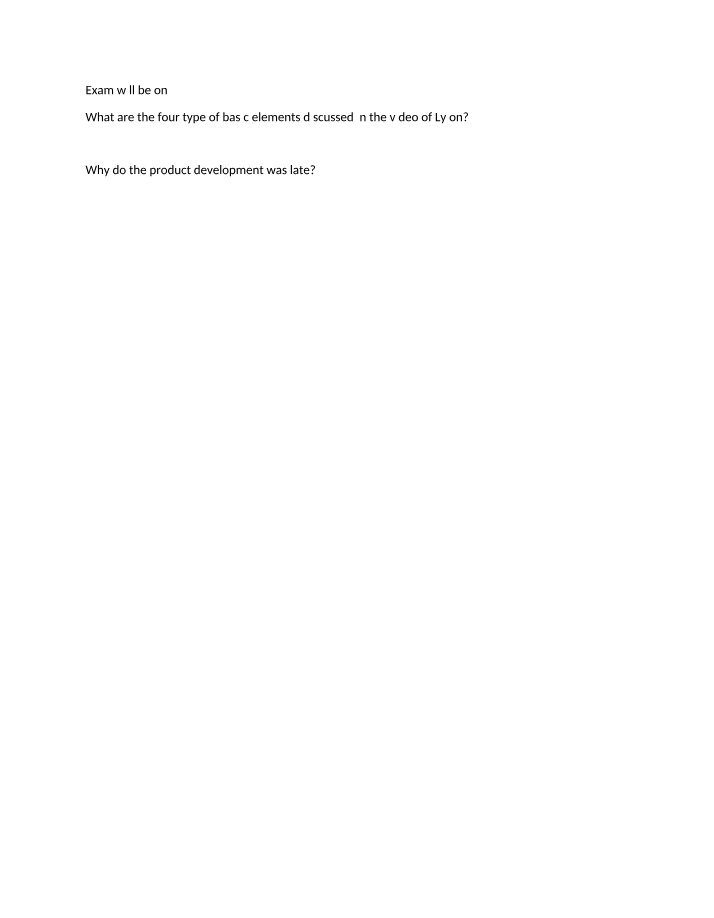 Exam Questions - Lyion's Video and Product Development