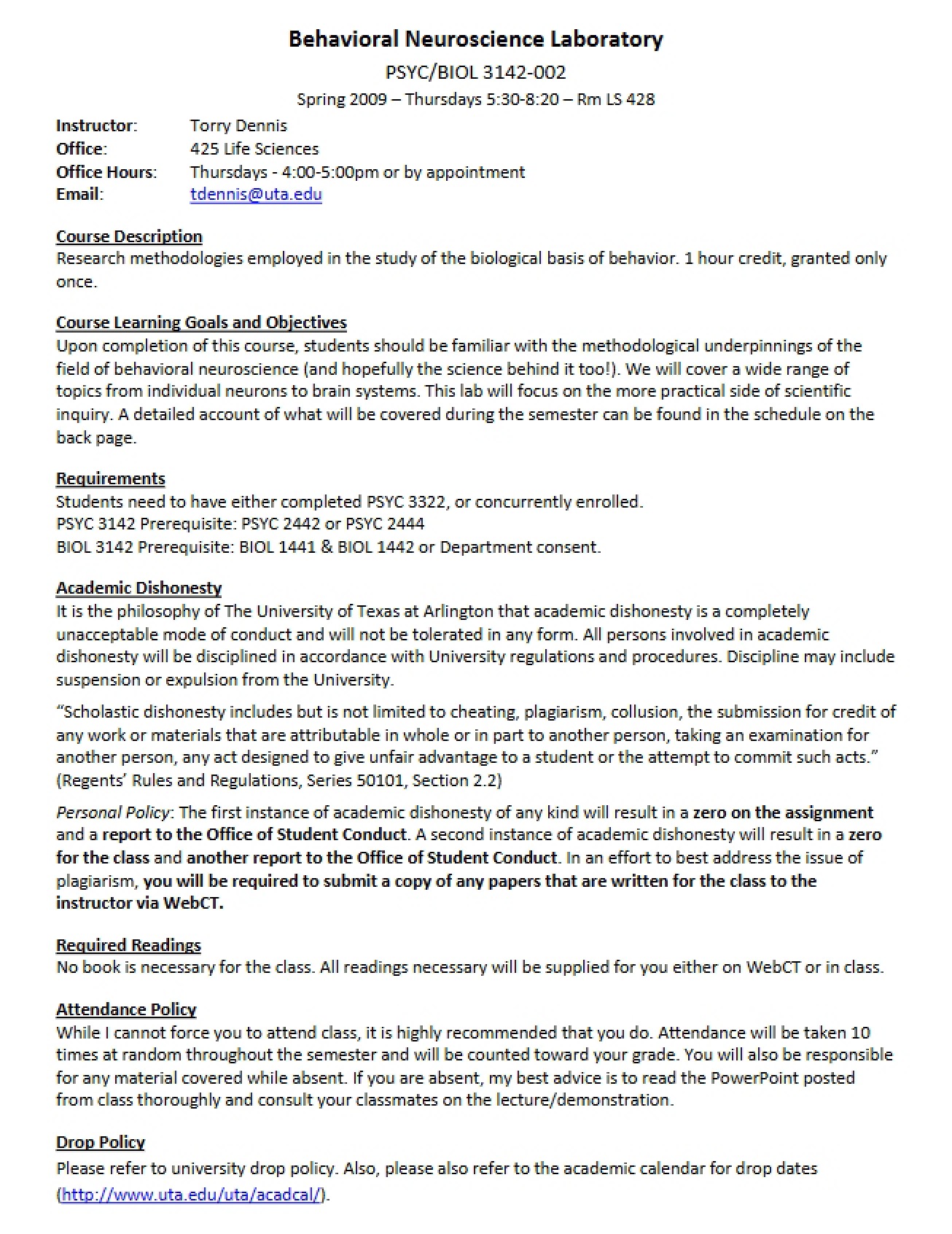Syllabus Lab on Behavioral Neuroscience