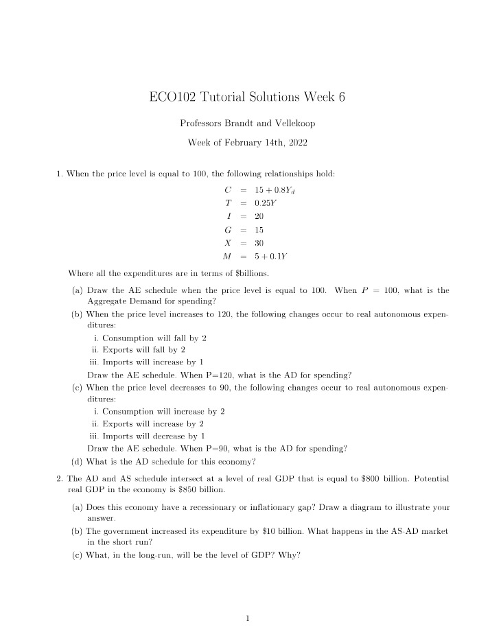 ECO102 Week 6 Tutorial - AD and AS