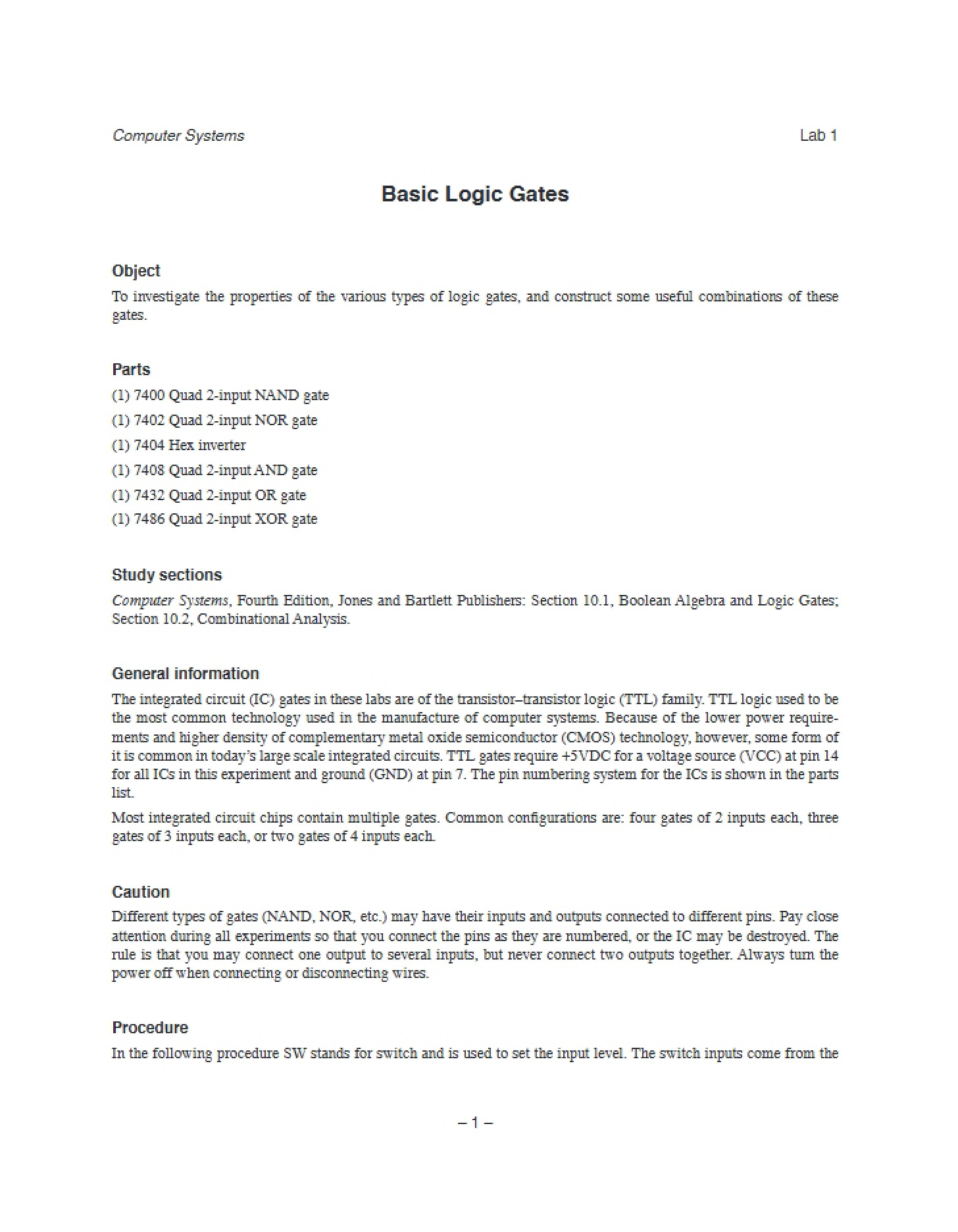 Basic Logic Gates Lab 1