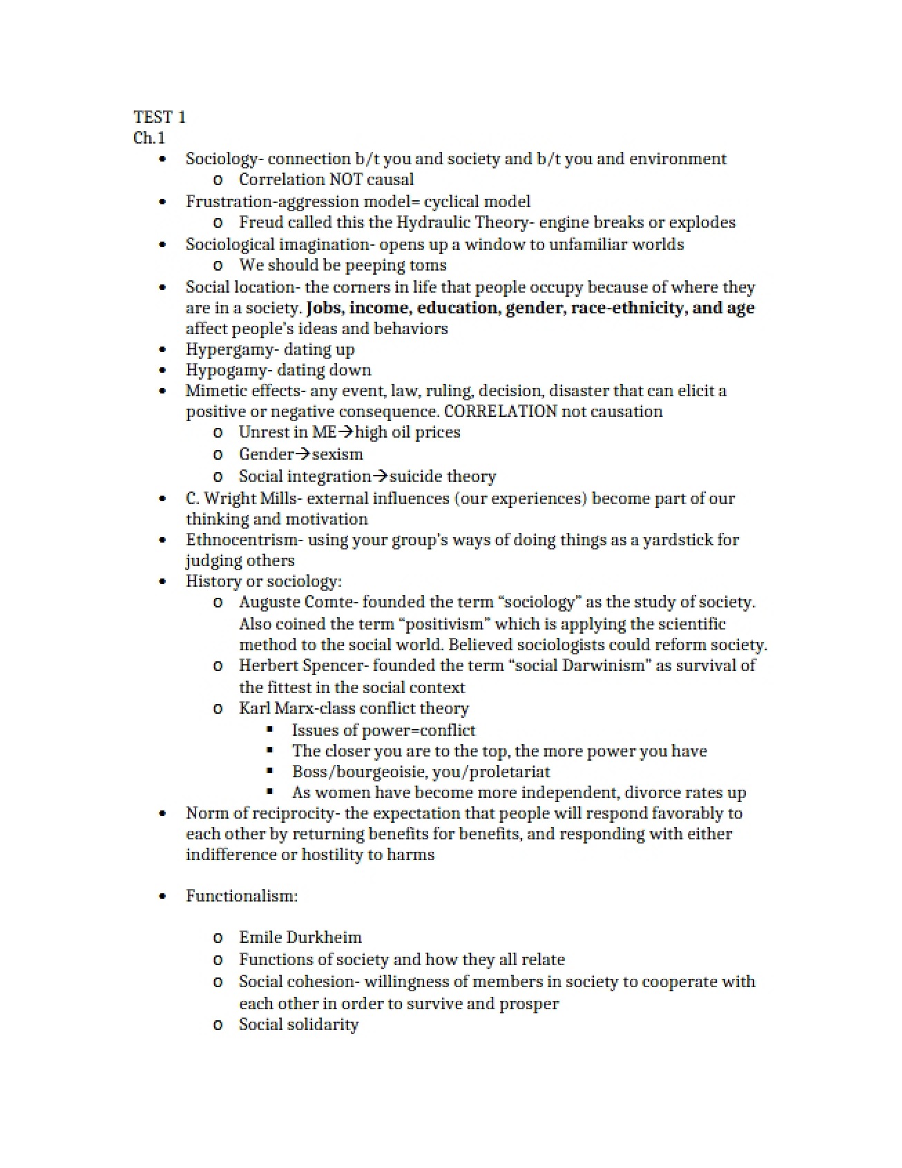 Test 1 - Introduction To Sociology