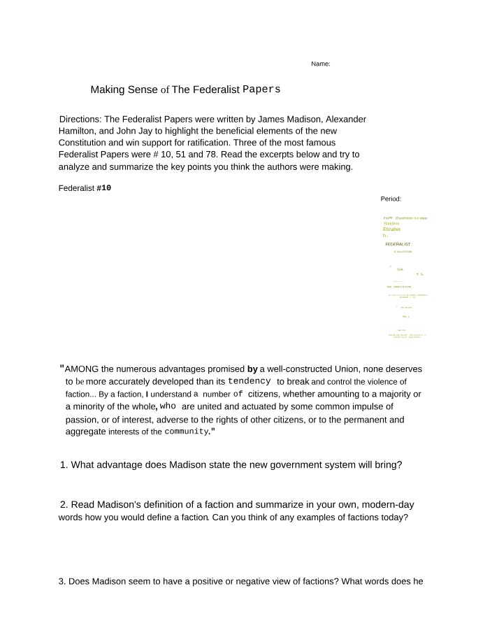 The Federalist Papers - Benefits and Dangers of Factions