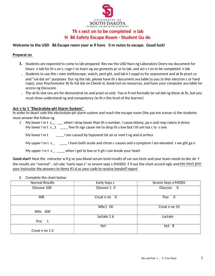 N486 Student Guide - Safety Escape Room