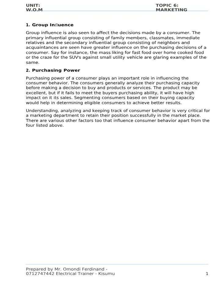 Consumer Behavior - Marketing Topic 6
