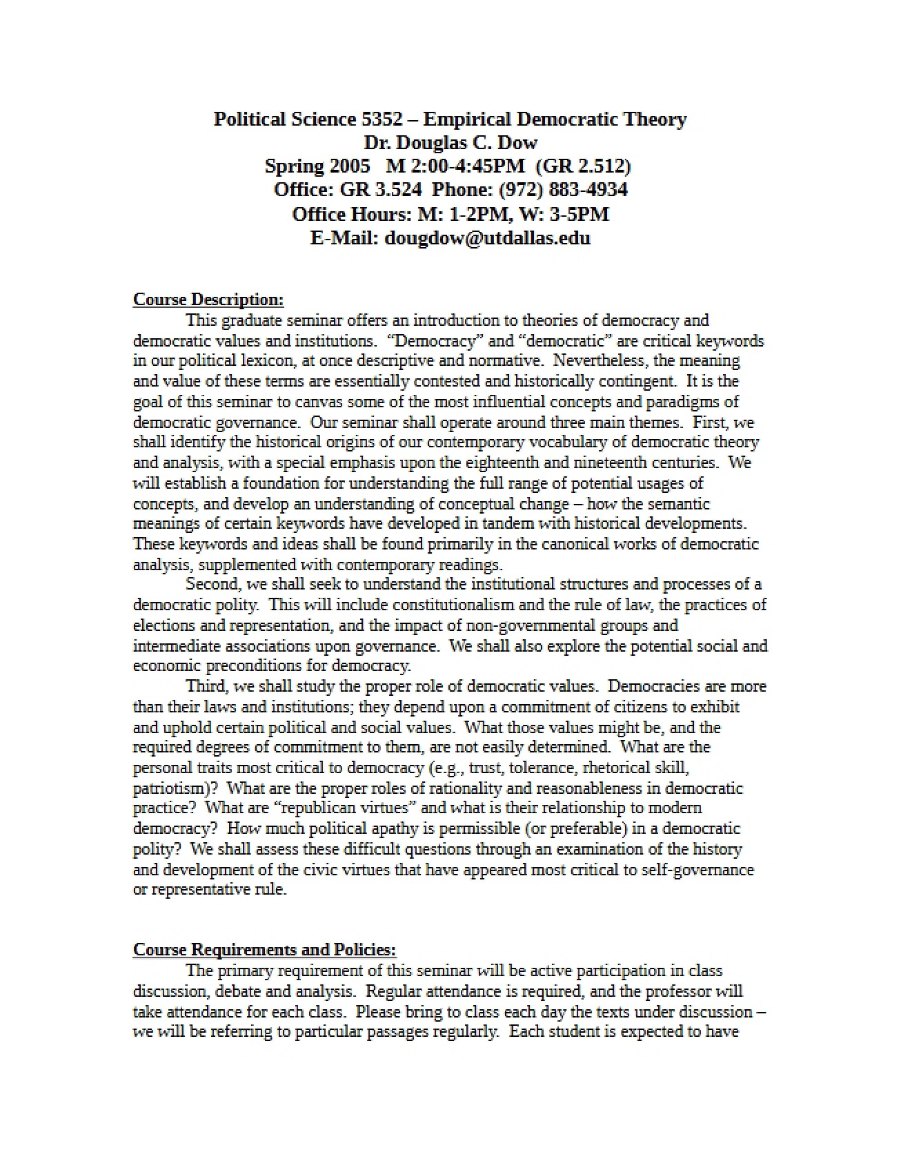 Empirical Democratic Theory Syllabus