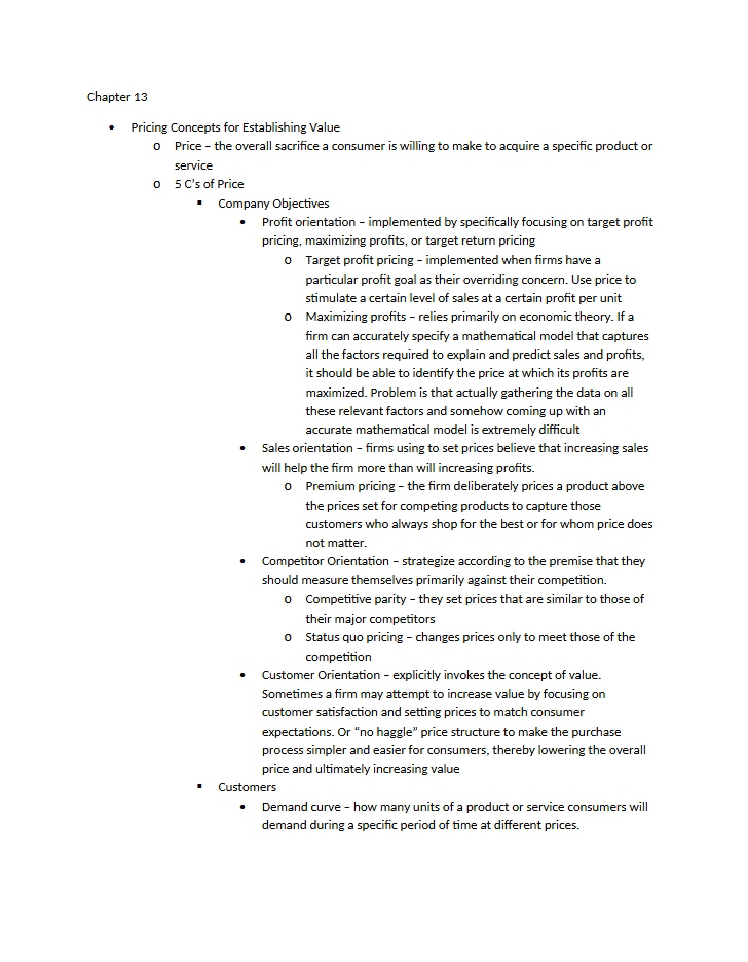 Value Establishment via Pricing Chapter 13