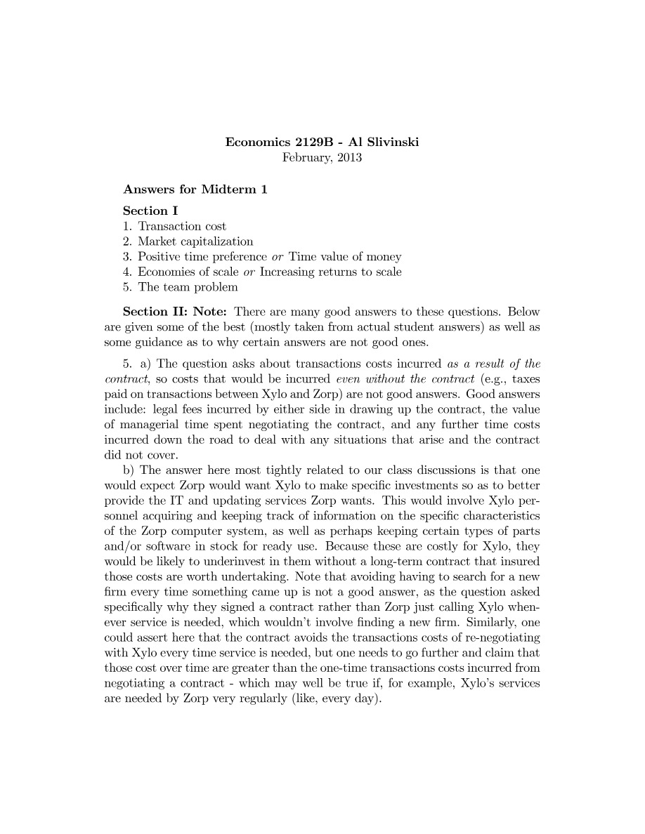 Midterm 1 Answers for Economics 2129B