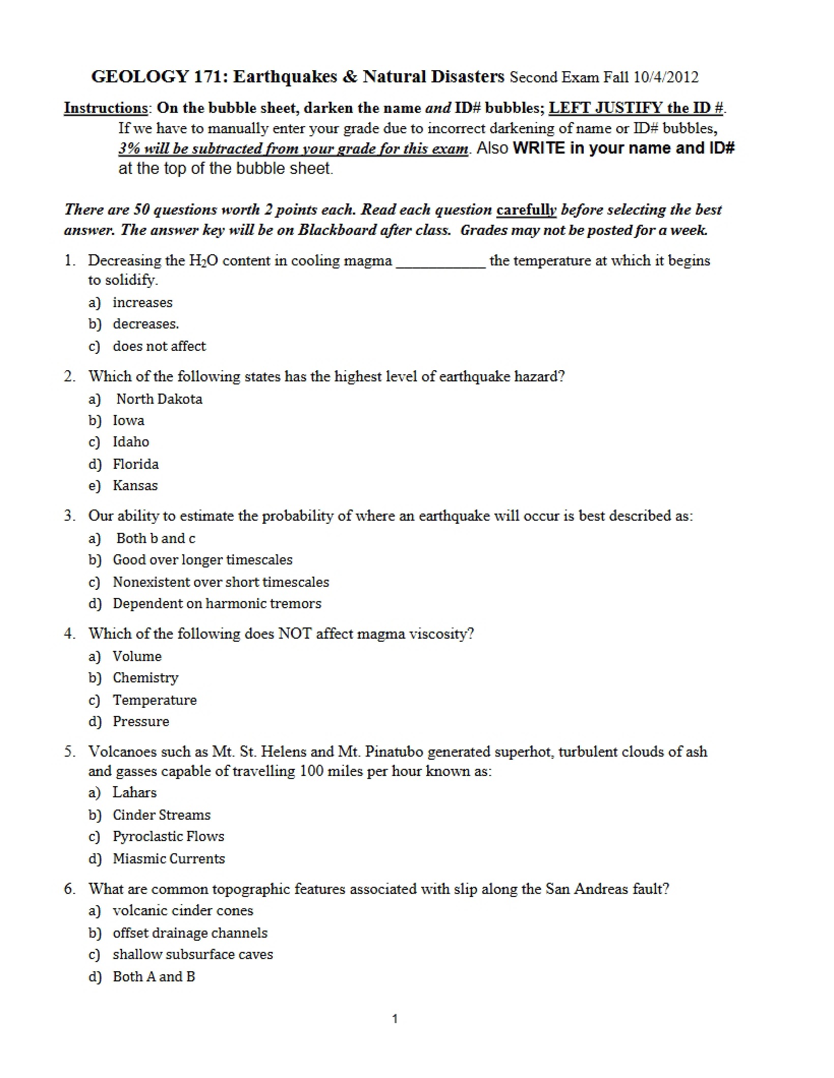 Fall 2012 Examination Two