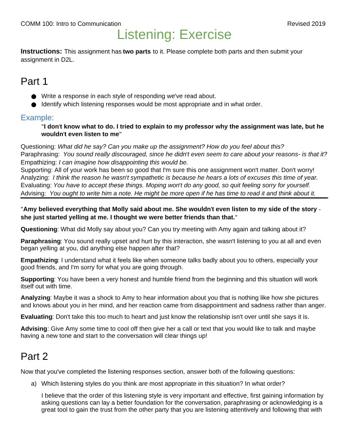 Effective Listening Strategies Exercise