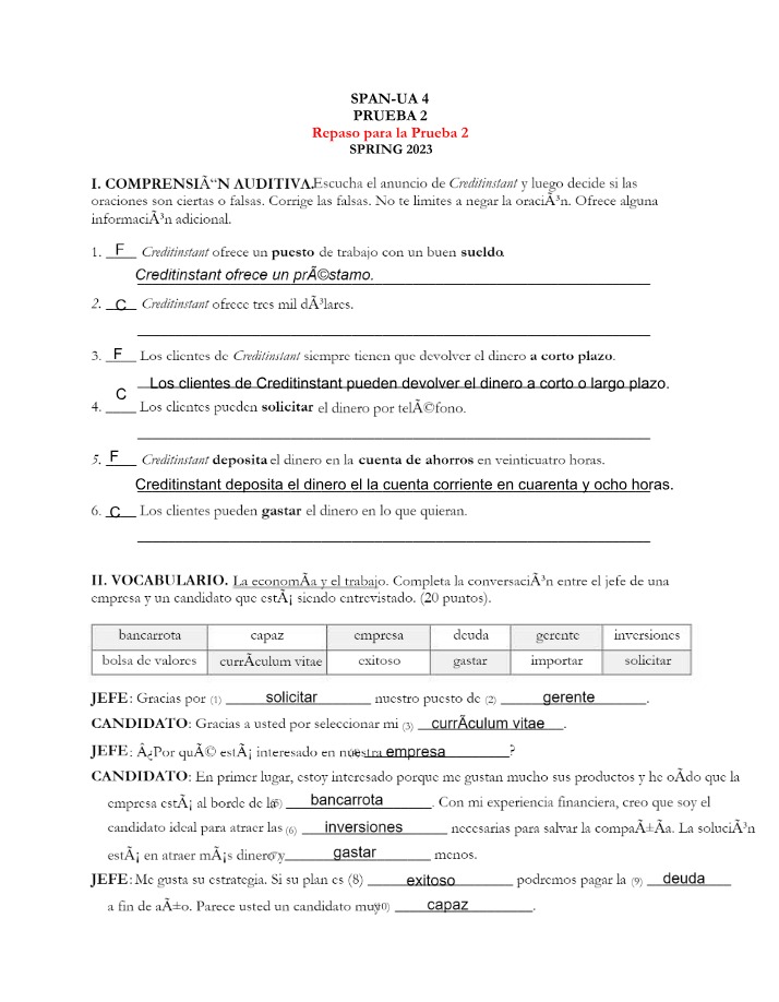 SPAN-UA 4 Spring 2023 - Prueba 2 Repaso