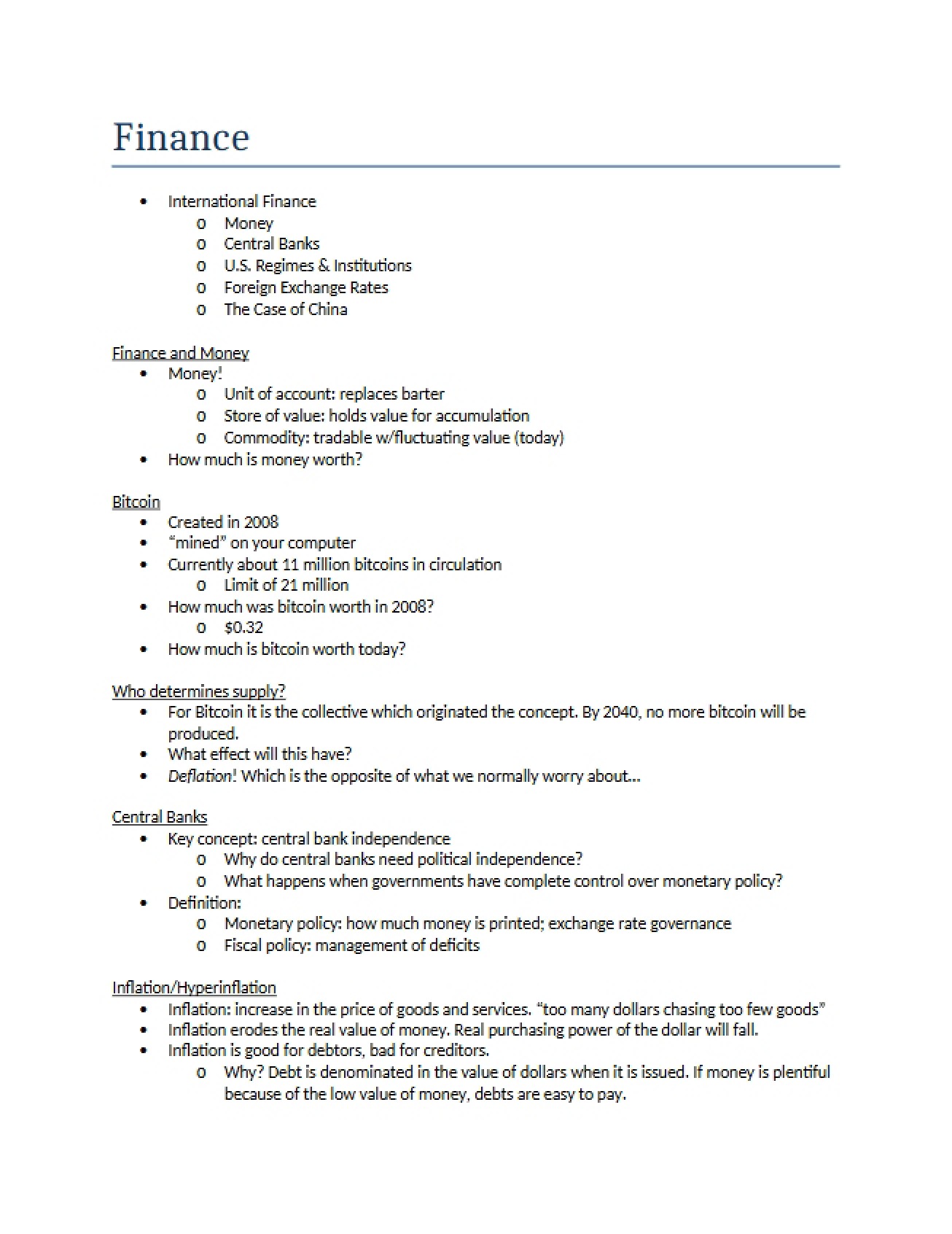 Finance in International Contexts