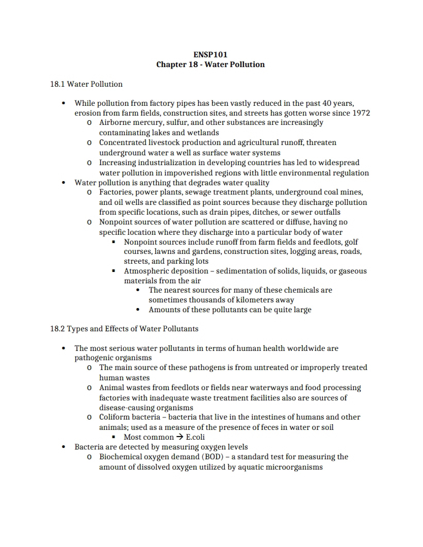 Pollution of Water (Chapter 18)