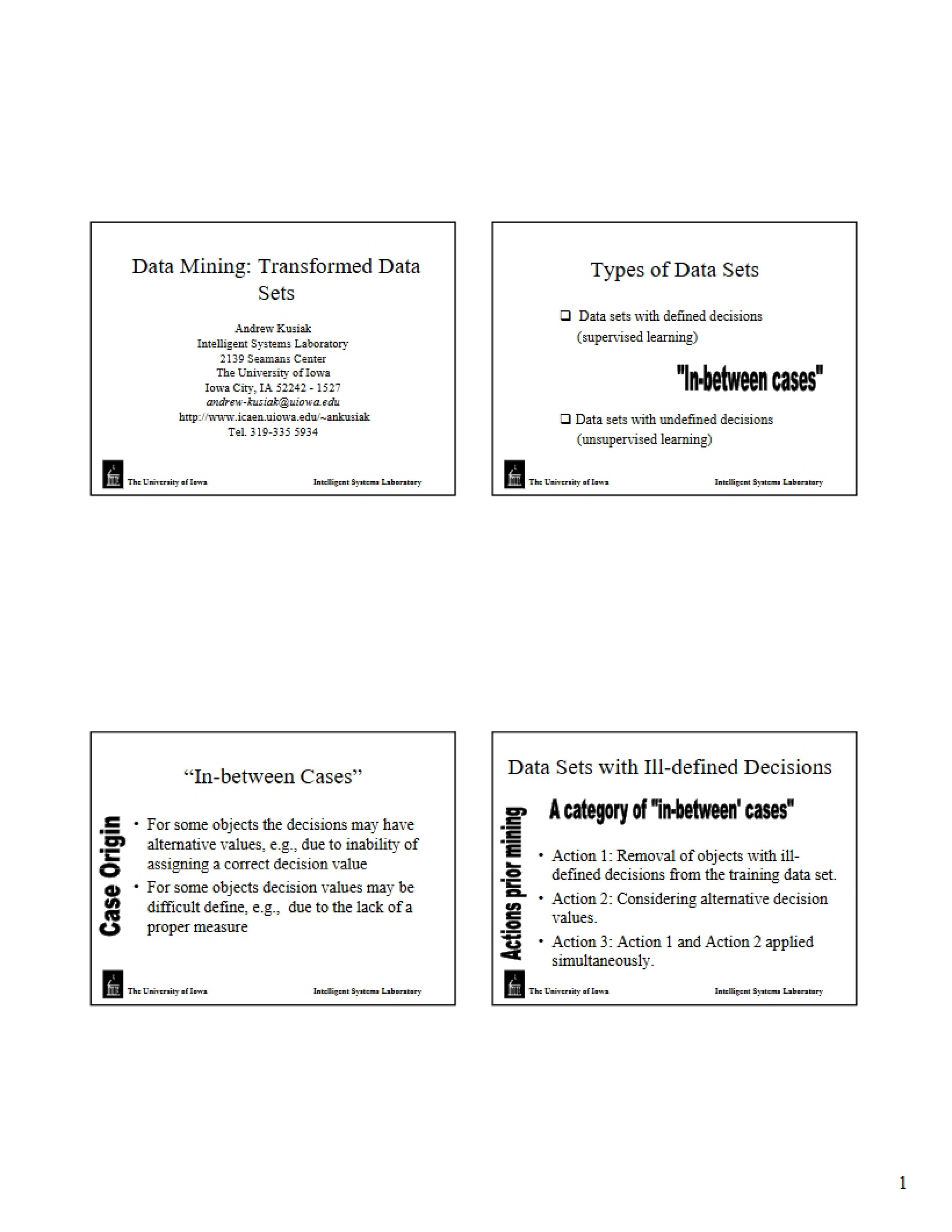 Transformed Data Sets in Data Mining