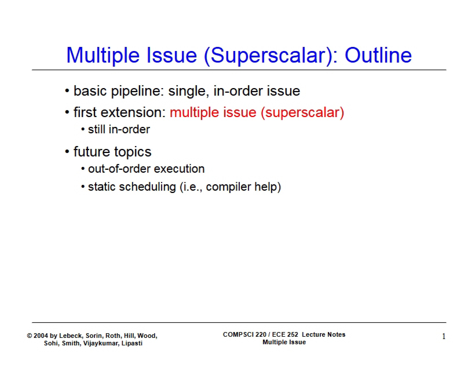 Superscalar Multiple Issue