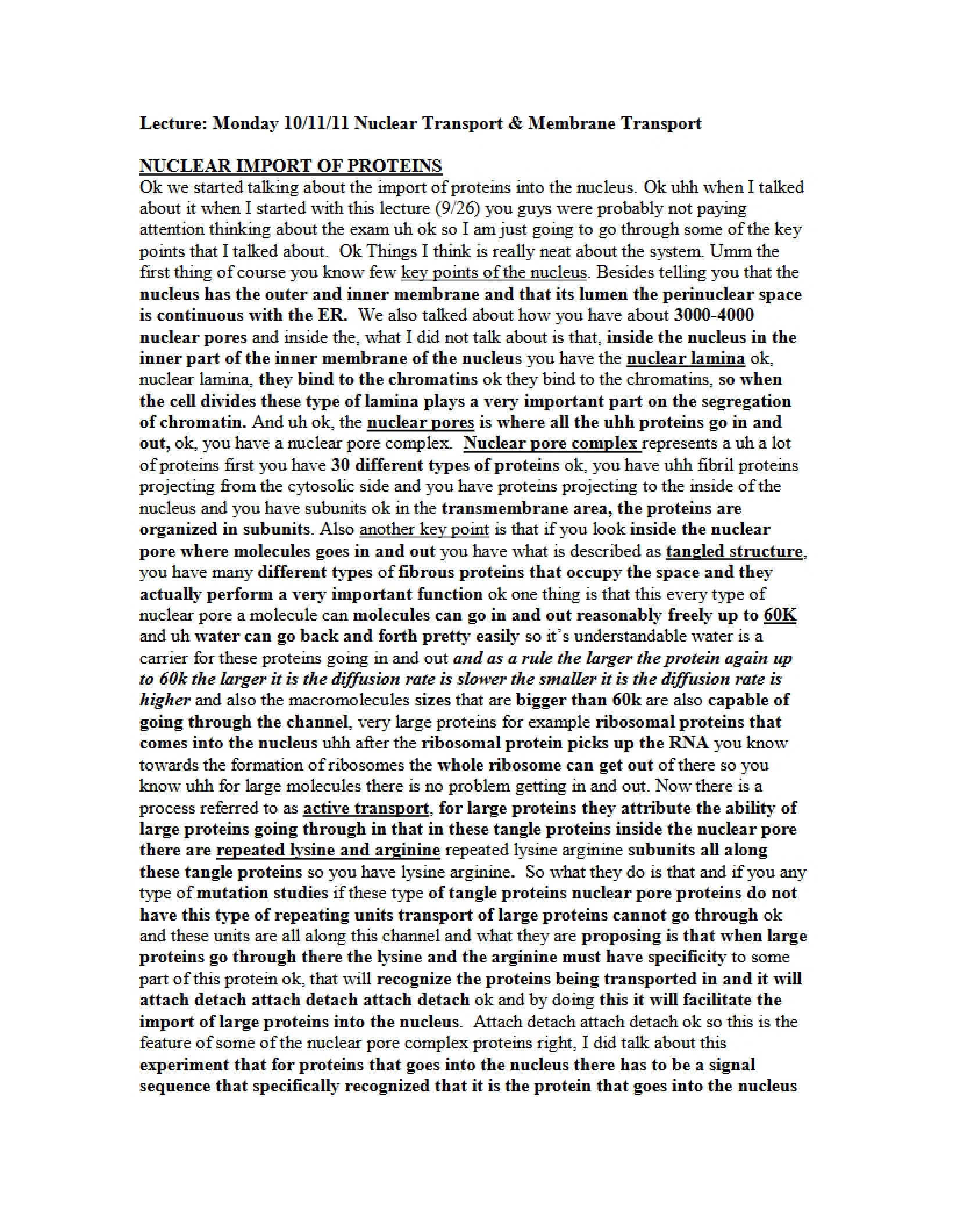 Membrane and Nuclear Transport
