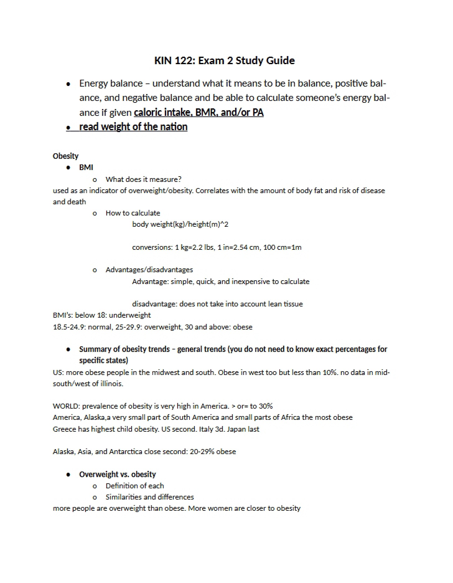 Study Guide 1 for Exam 02