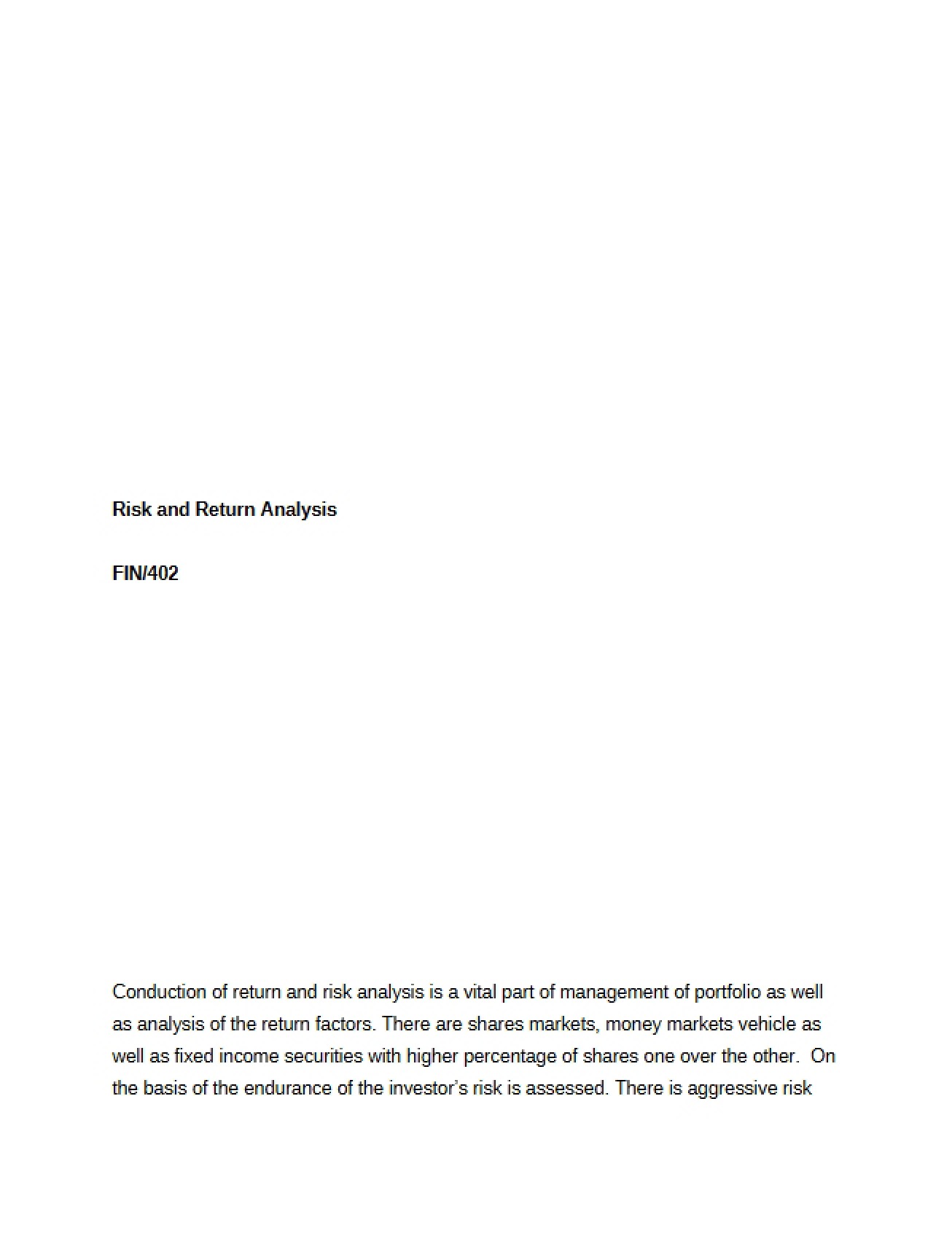 Analysis of Return and Risk