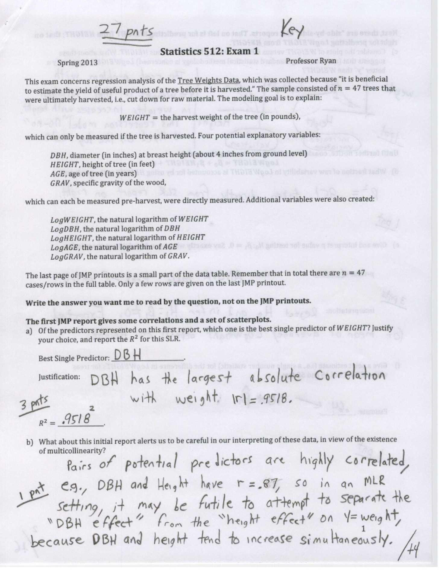 Key for Spring 2013 Exam 1