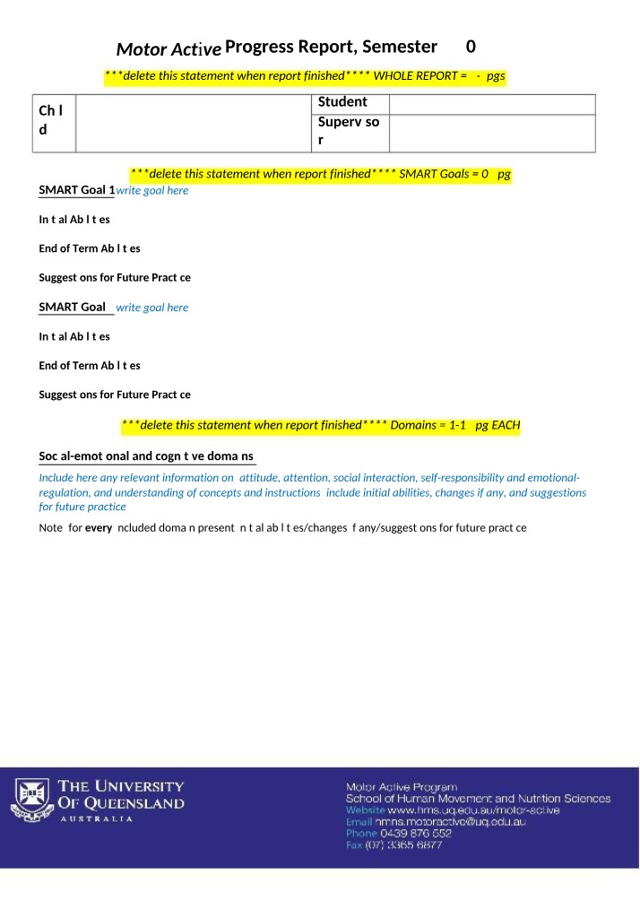 Semester 2 2022 Motor Active Progress Report