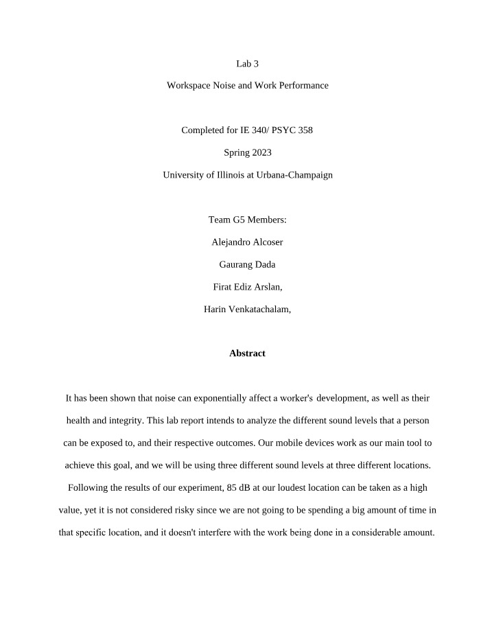 Workspace Noise and Work Performance - Lab 3