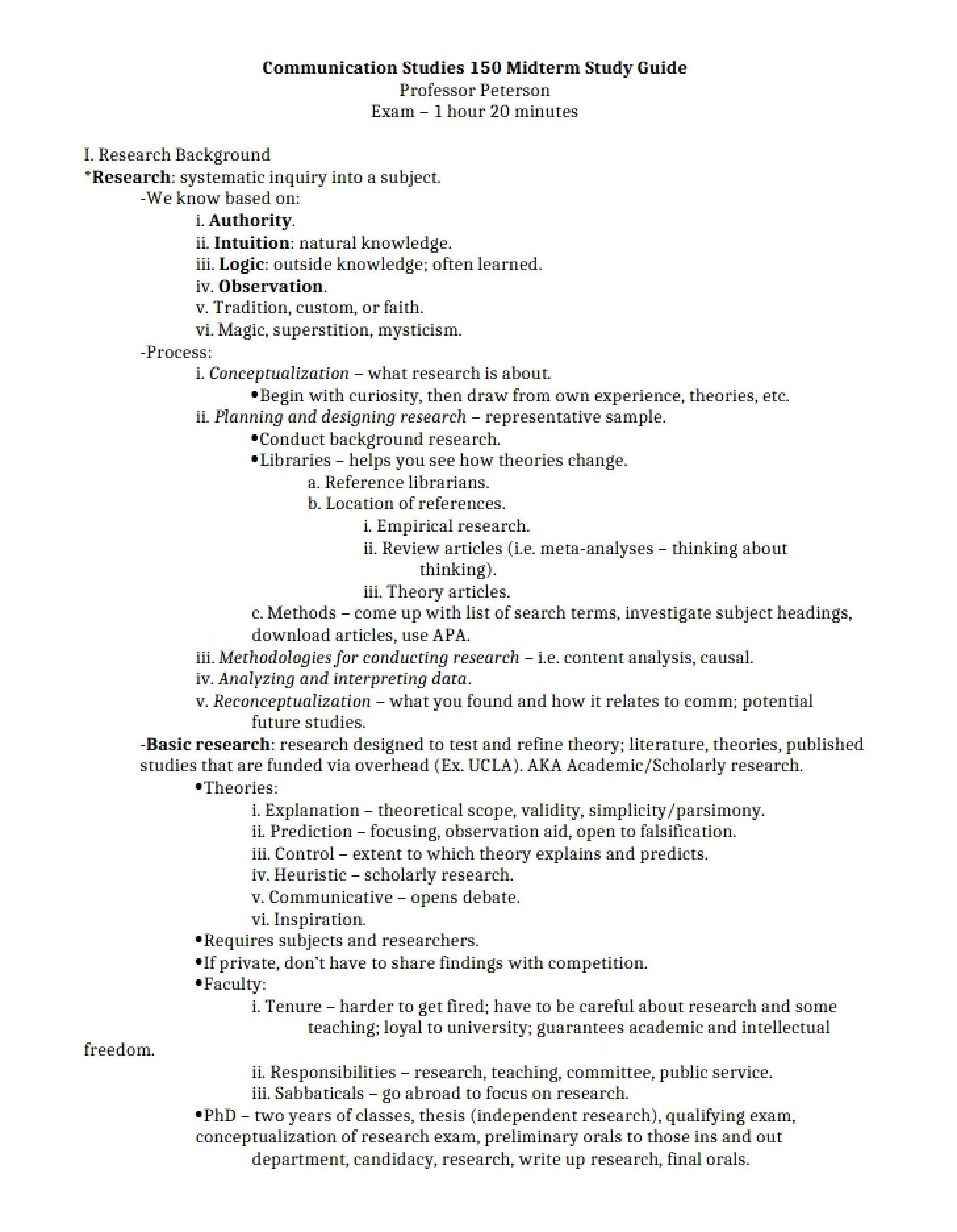 Study Guide for the Midterm
