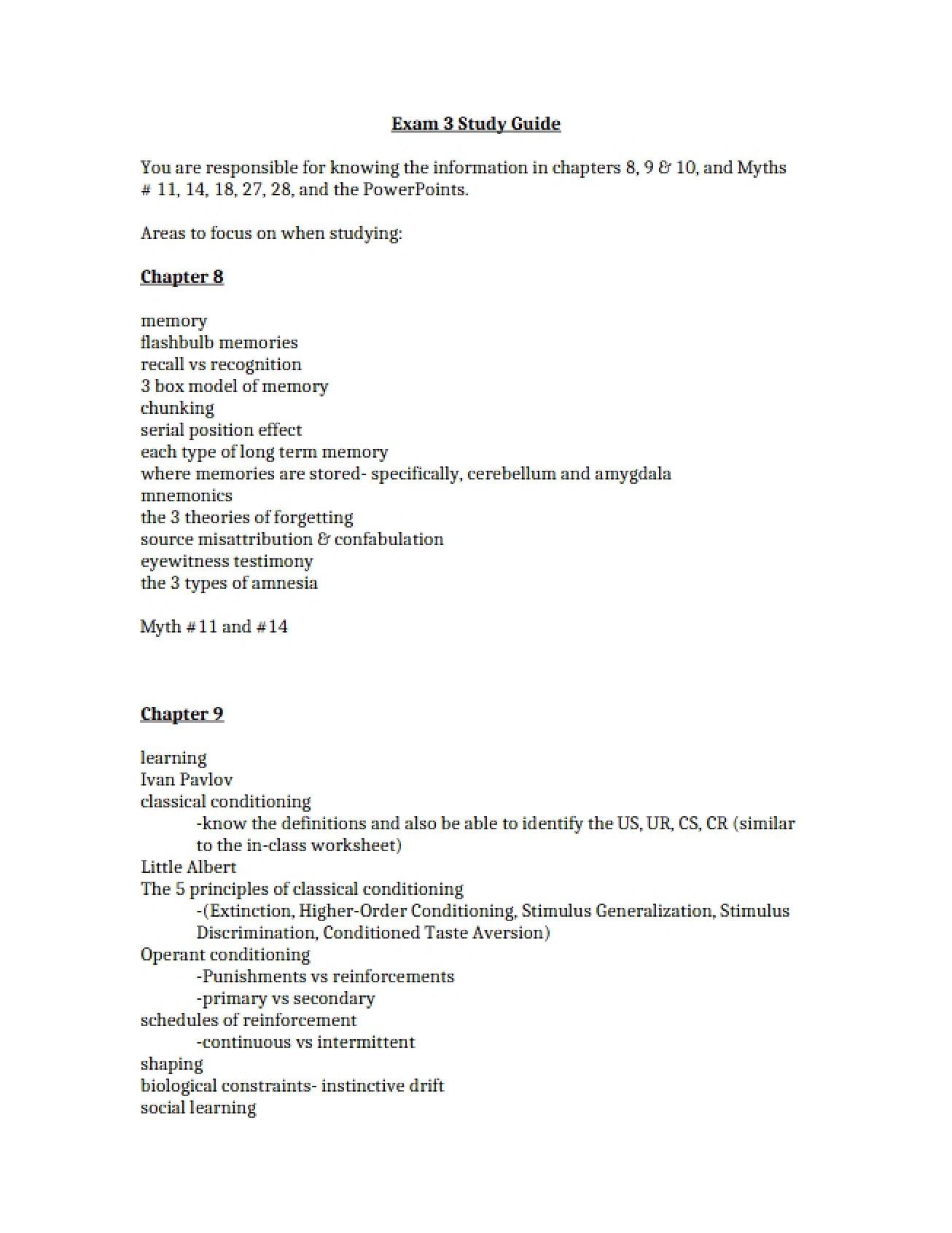 Study Guide for Third Exam