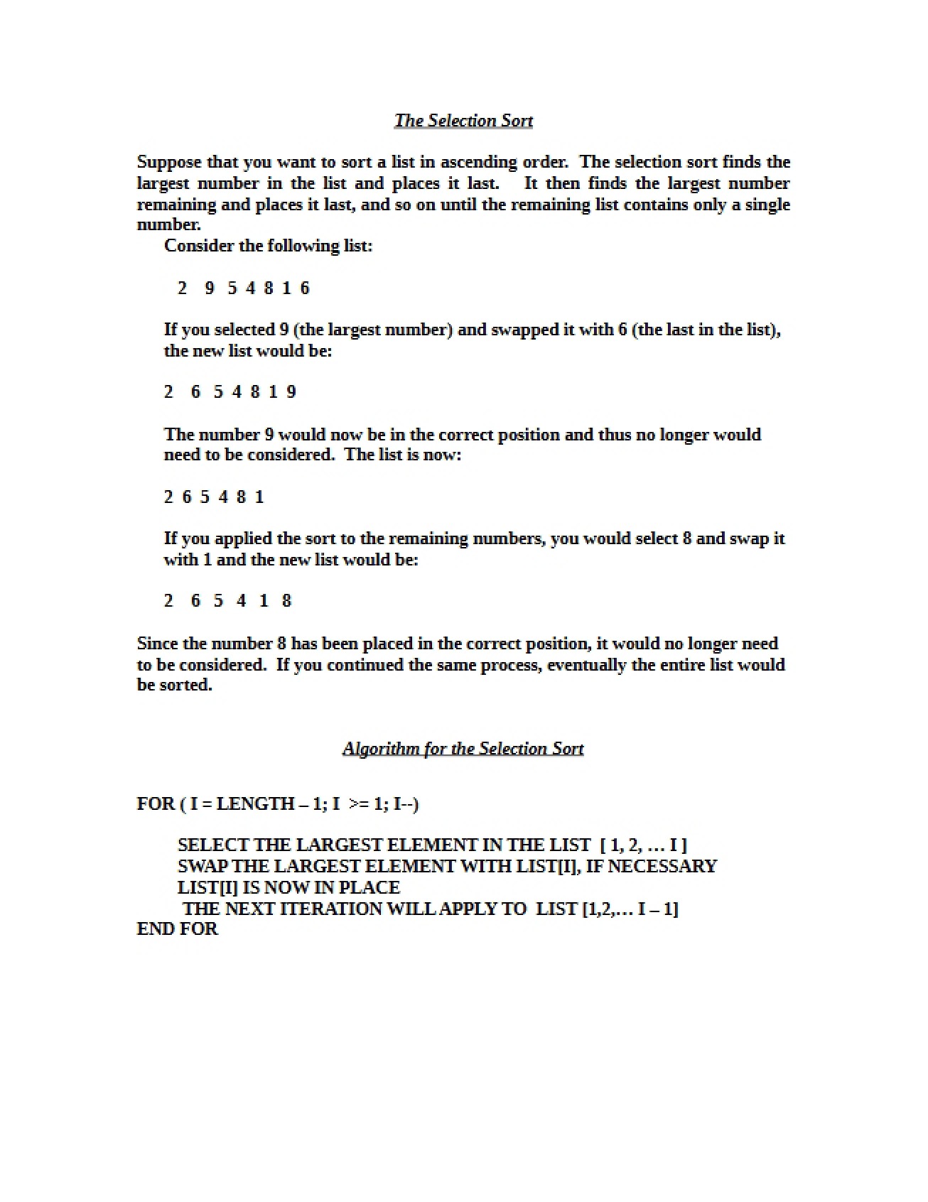 Selection Sort Algorithm