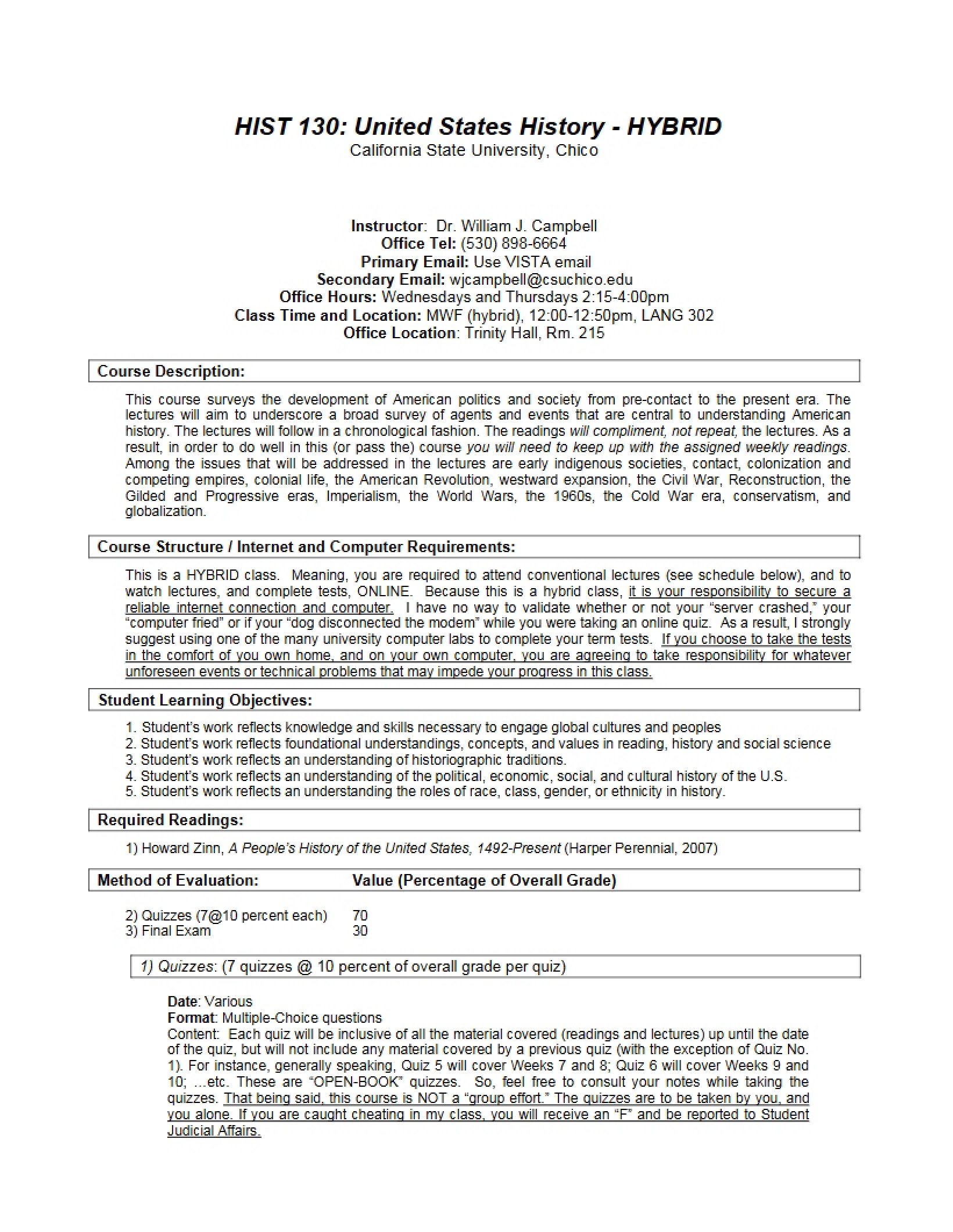 History of the US Course Outline - HIST 130