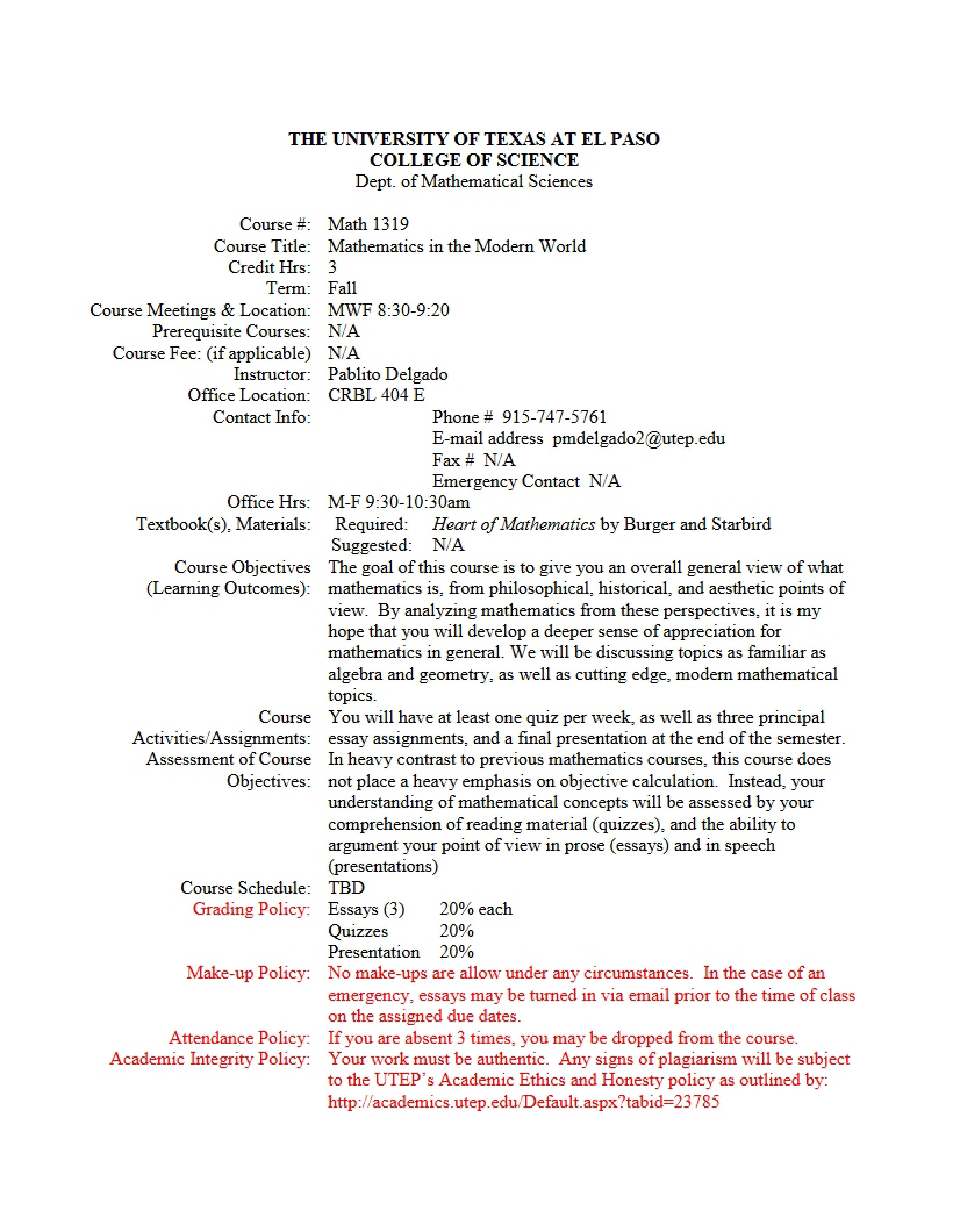 Math in the Modern World Syllabus - Math In The Modern World (c)