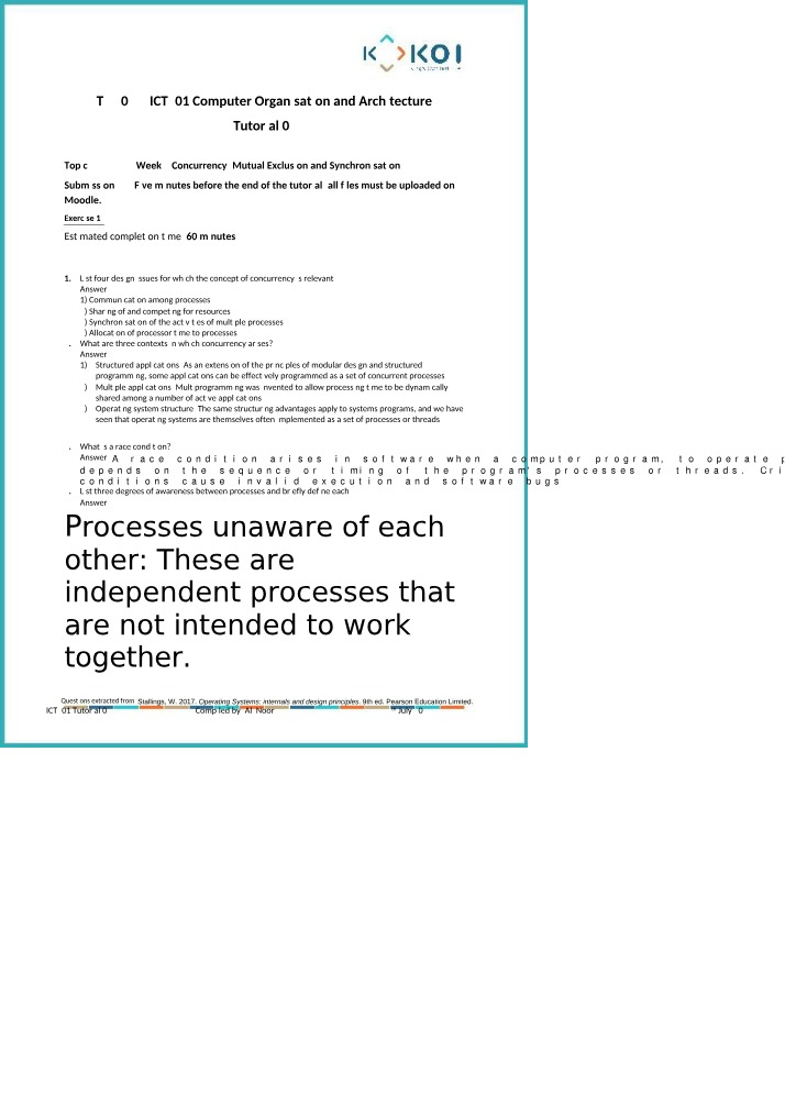 Concurrency in Computer Organisation and Architecture Design Part 1