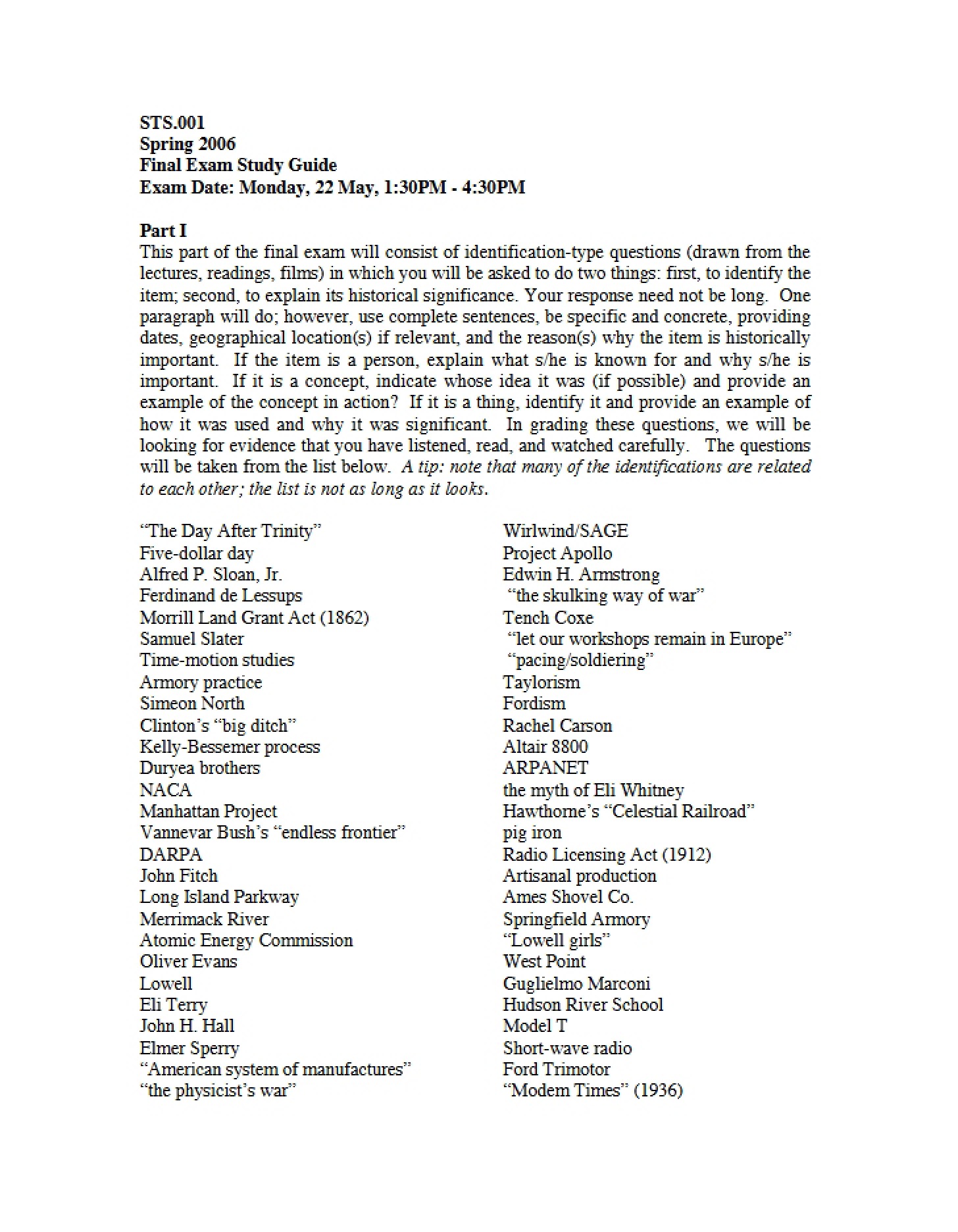 Study Guide for Final Exam