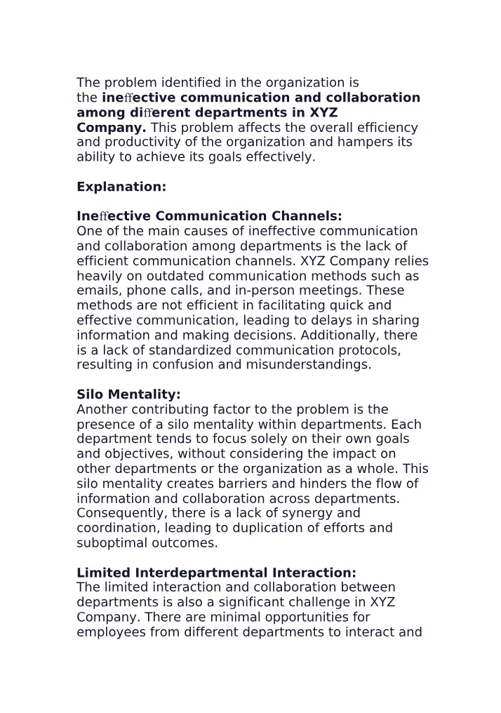 XYZ Company - Ineffective Communication and Collaboration