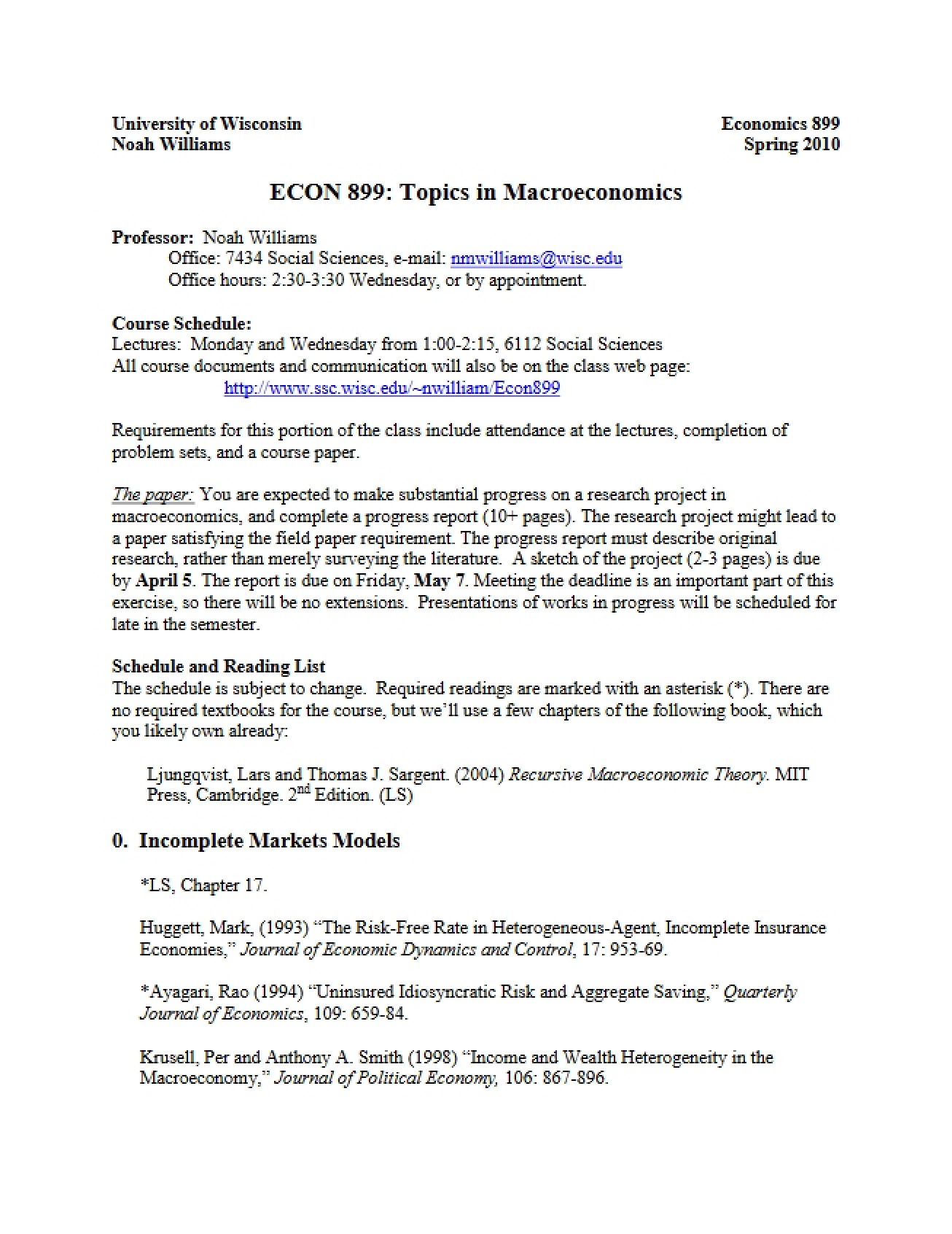 Syllabus for Econ 899