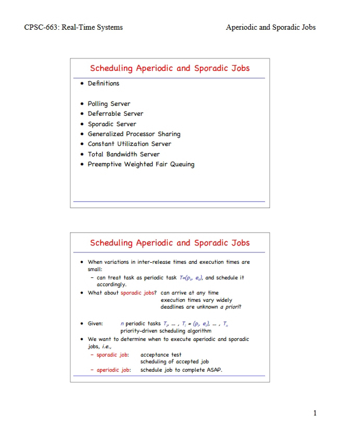 Analysis of Aperiodic and Sporadic Tasks