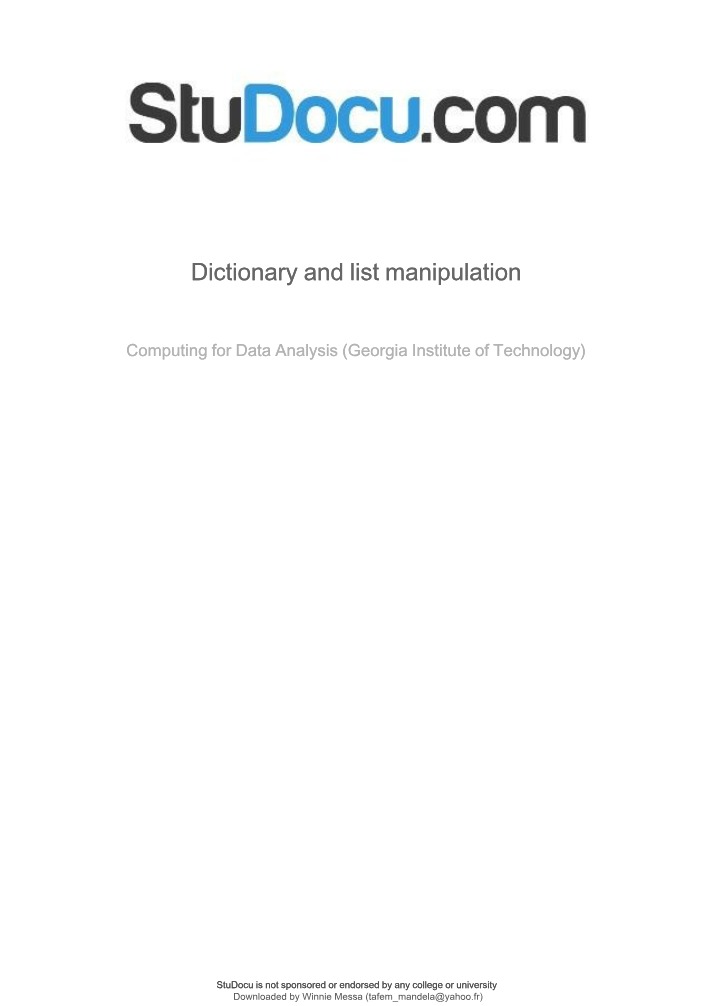 Manipulation of Lists and Dictionaries